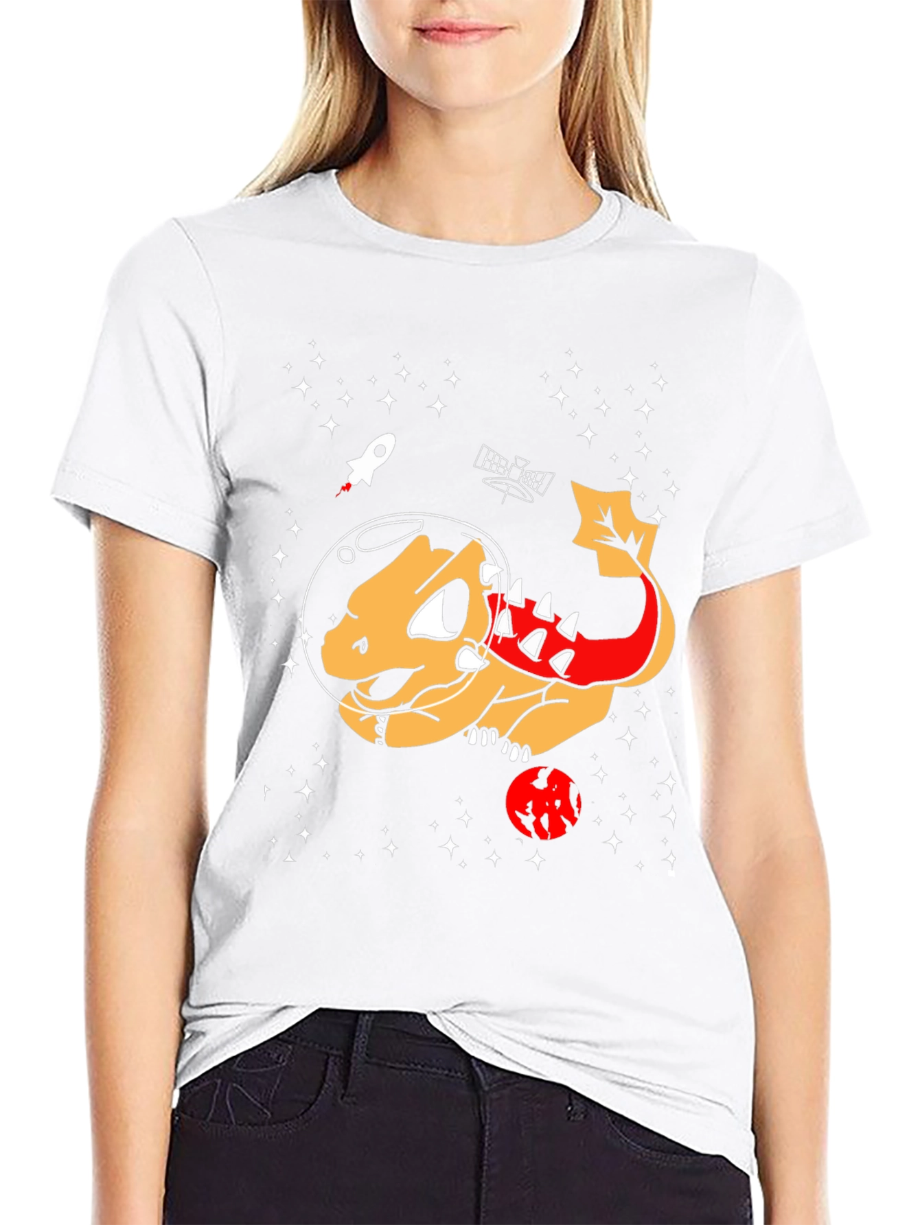 Space Dinosaur Graphic T-Shirt - Black Cotton Tee