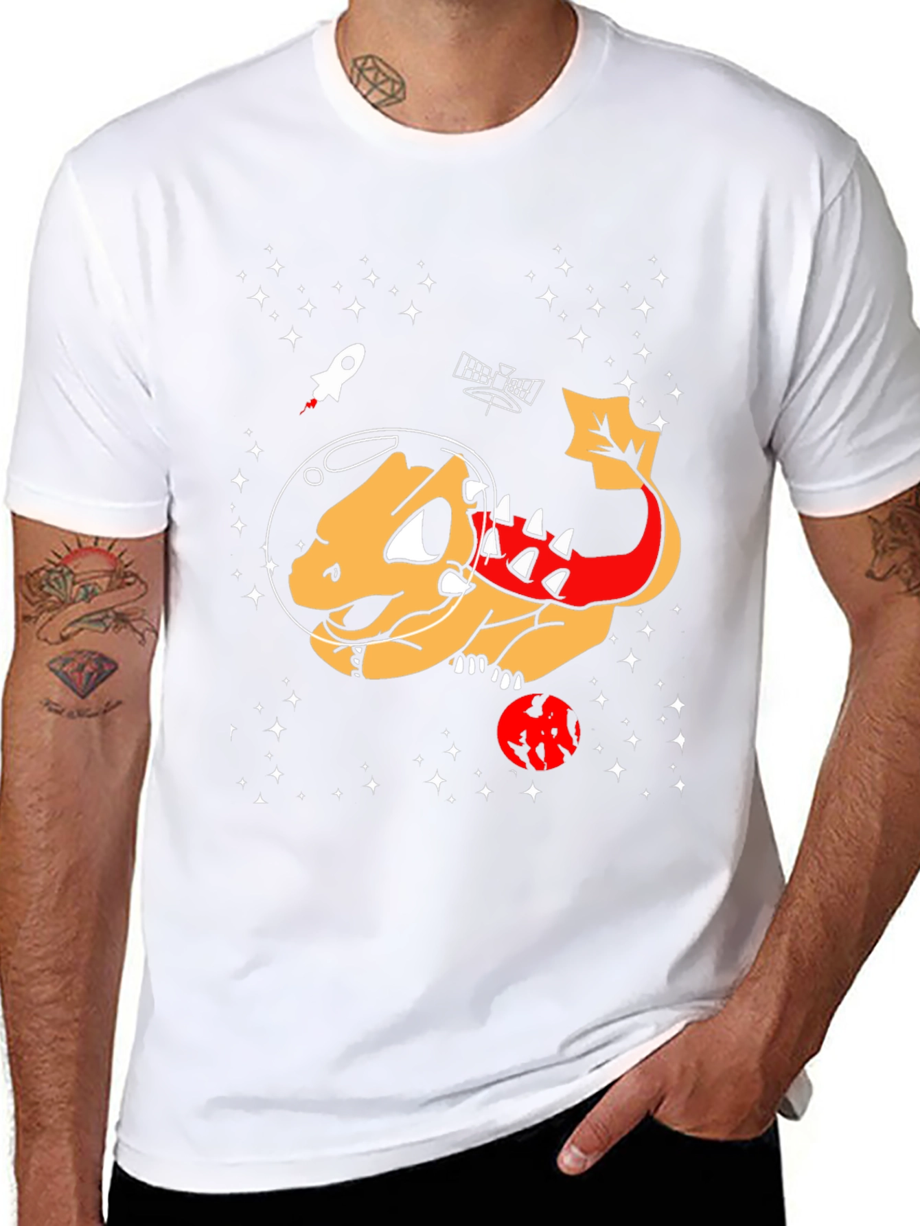 Space Dinosaur Graphic T-Shirt - Black Cotton Tee