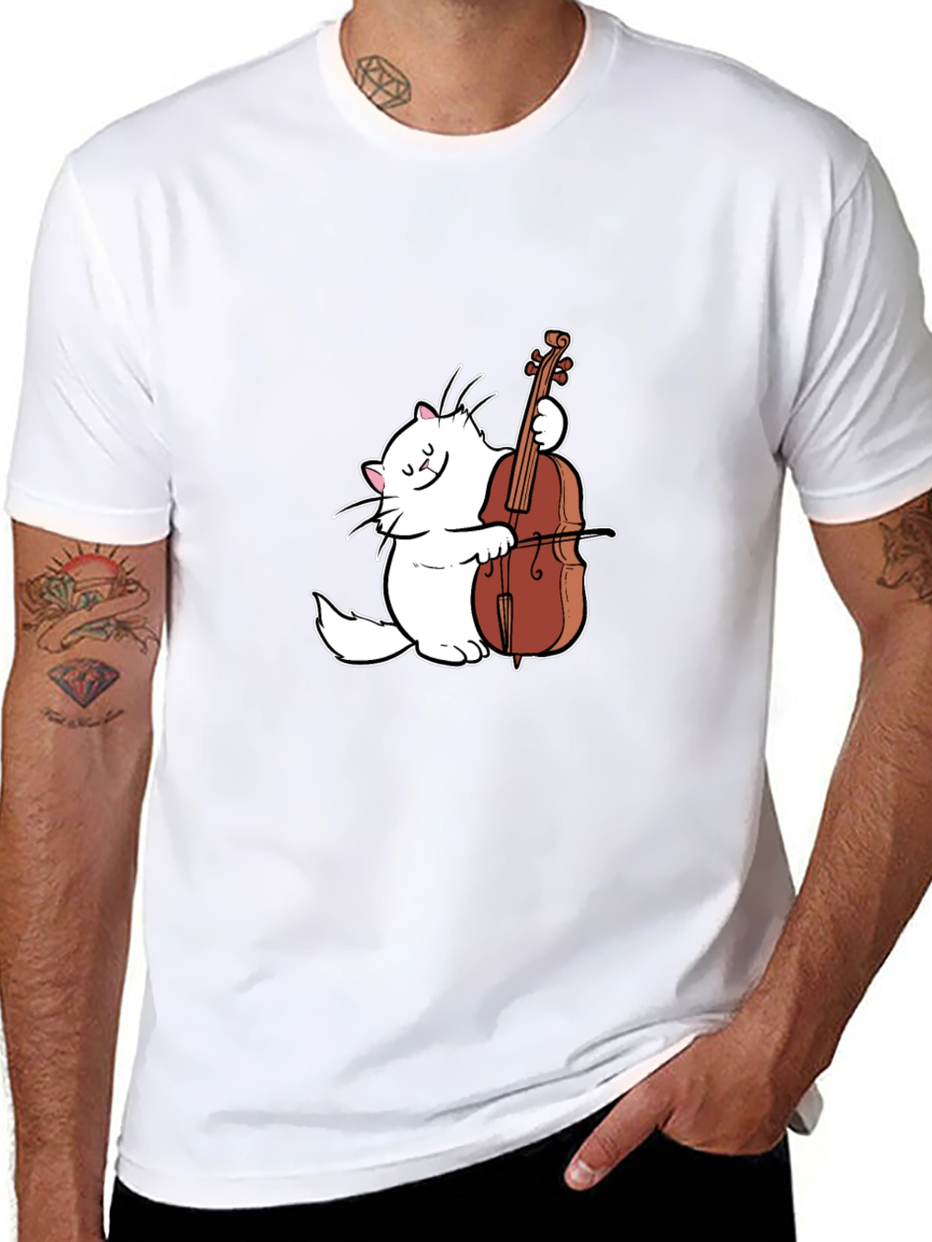 Cat Playing Cello Graphic T-Shirt - Musical Feline Tee