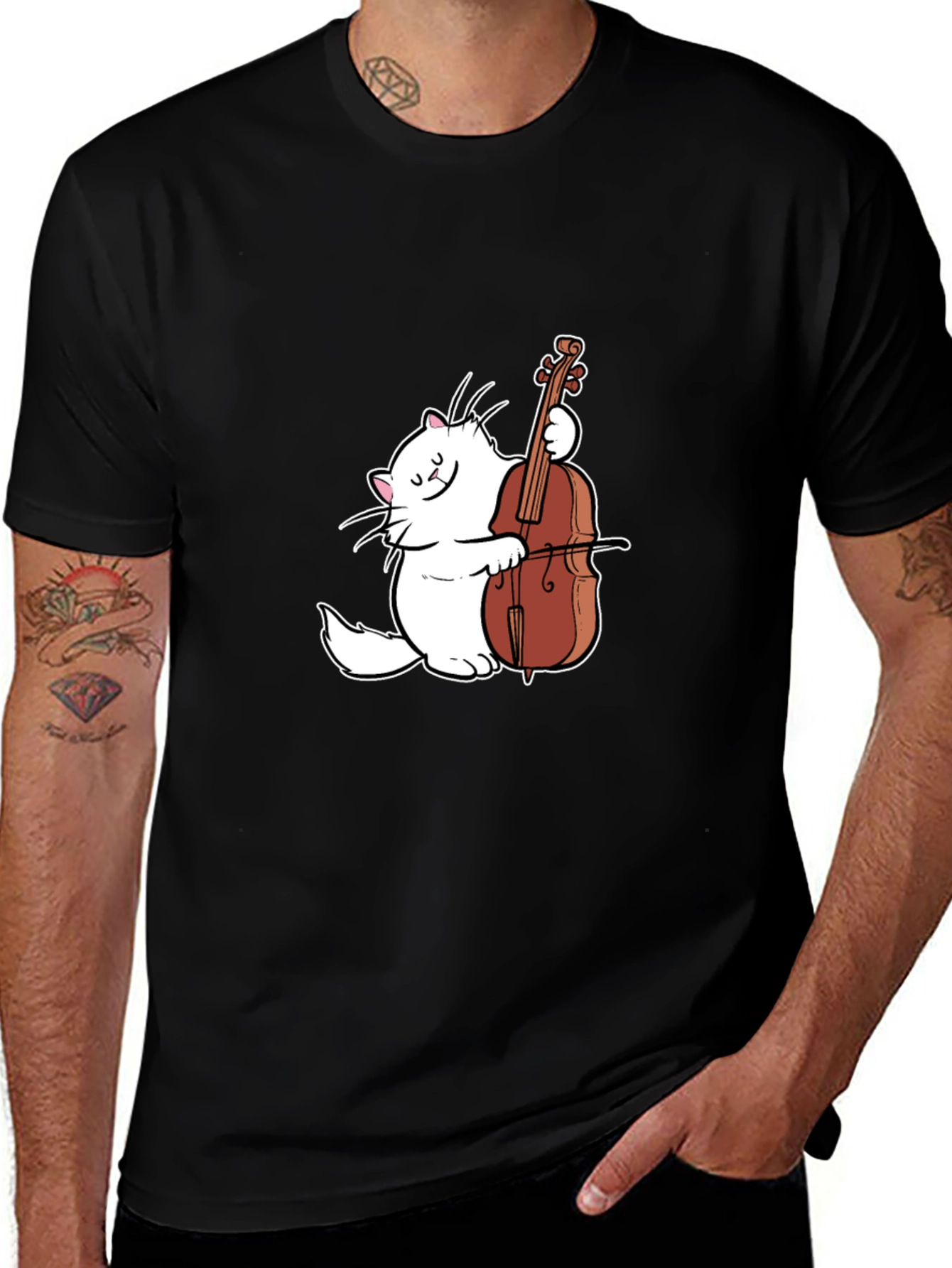 Cat Playing Cello Graphic T-Shirt - Musical Feline Tee