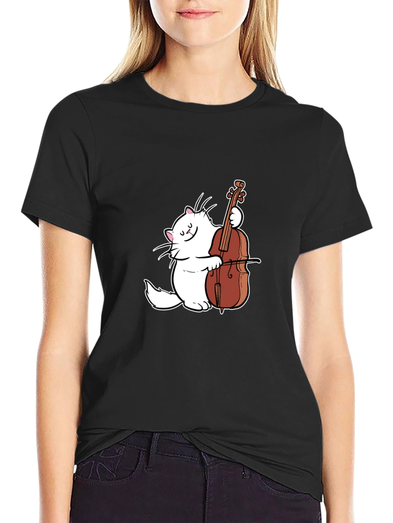 Cat Playing Cello Graphic T-Shirt - Musical Feline Tee