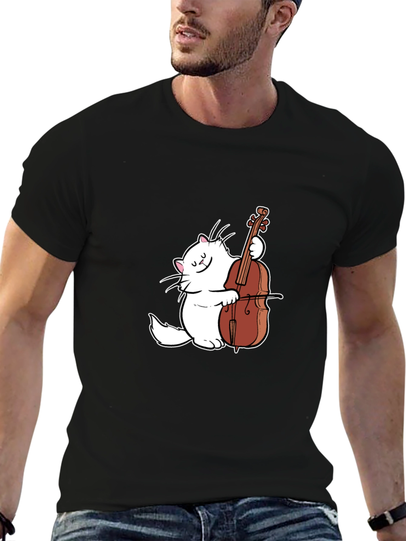 Cat Playing Cello Graphic T-Shirt - Musical Feline Tee