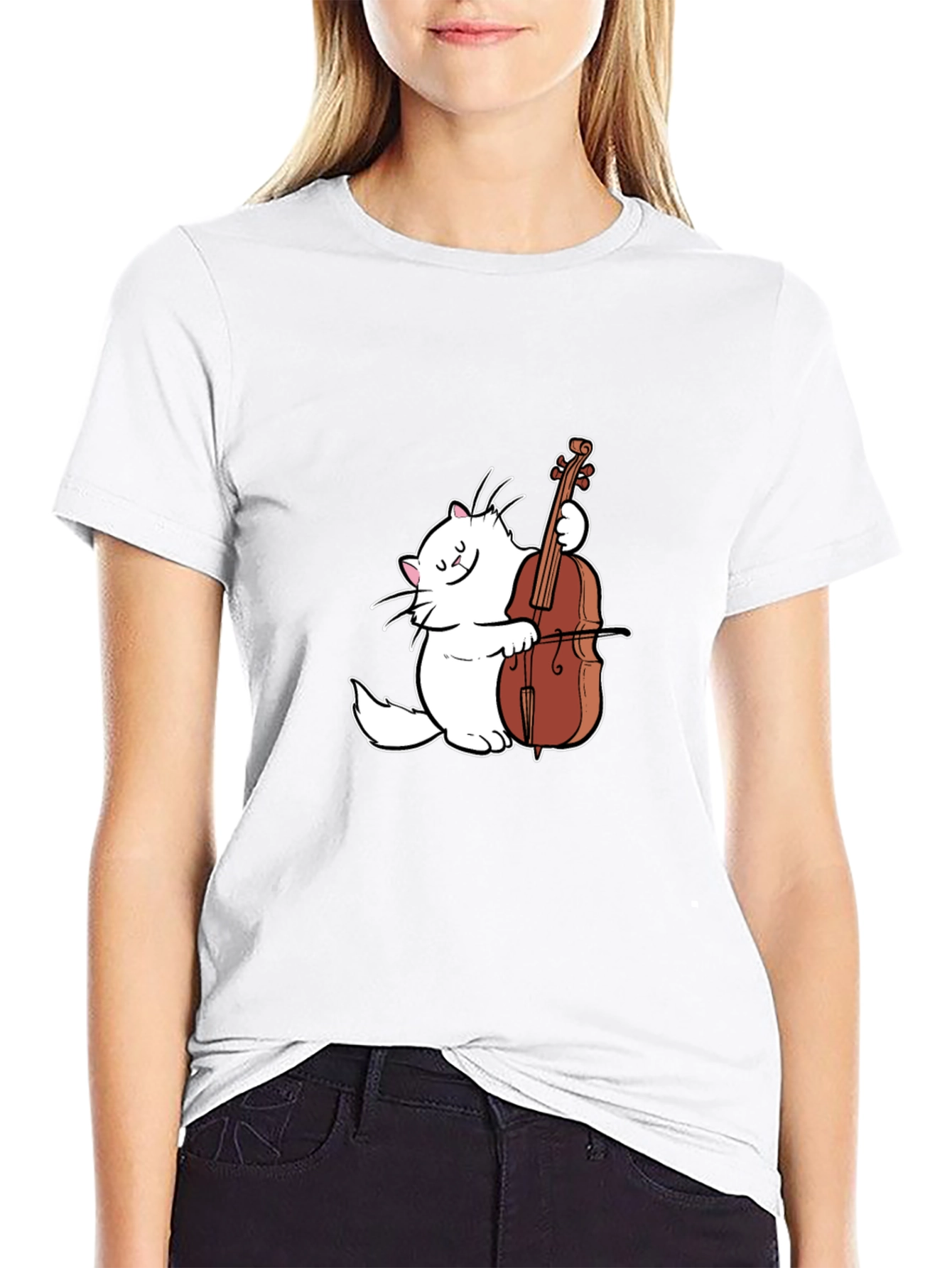 Cat Playing Cello Graphic T-Shirt - Musical Feline Tee