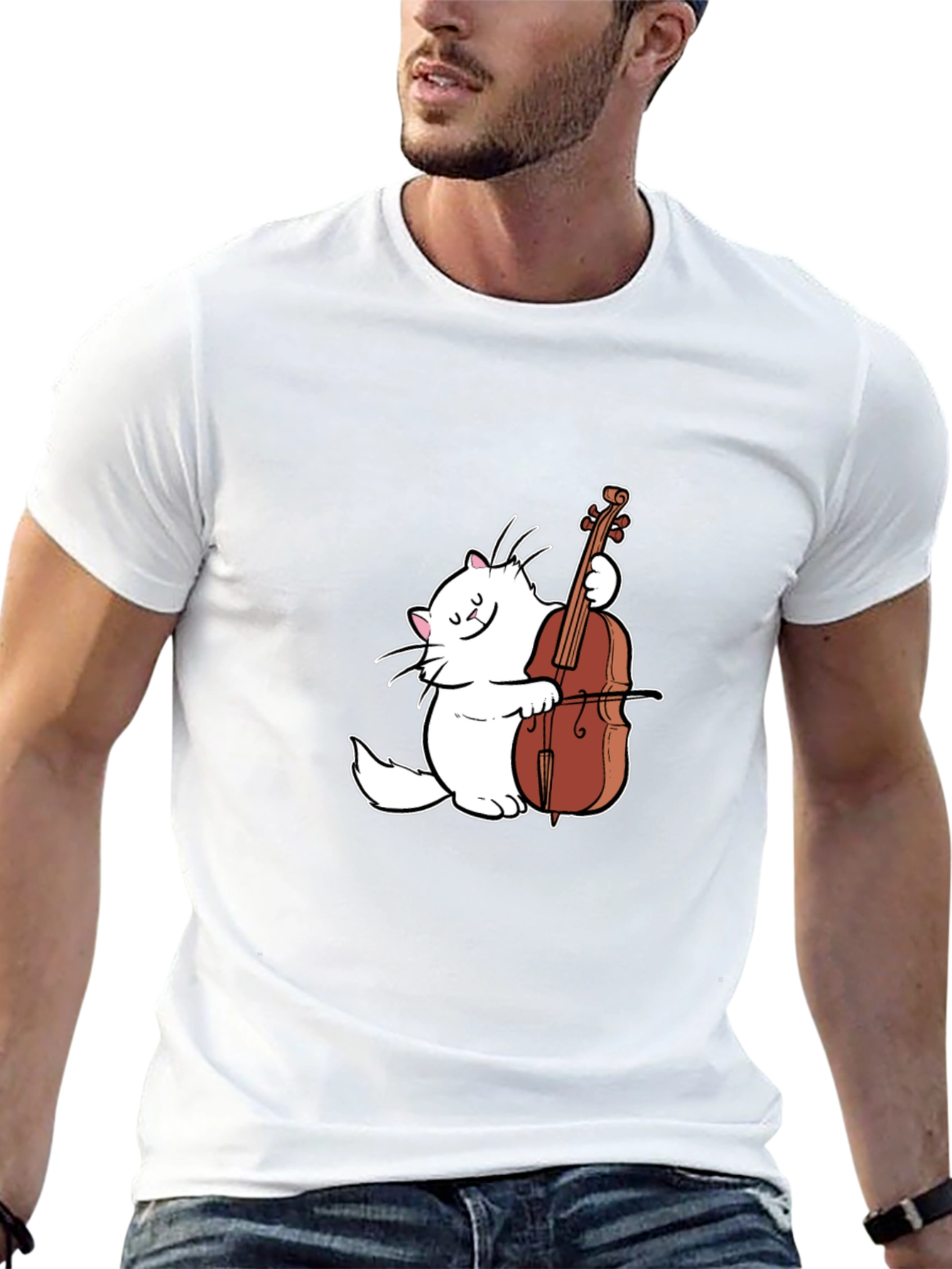 Cat Playing Cello Graphic T-Shirt - Musical Feline Tee