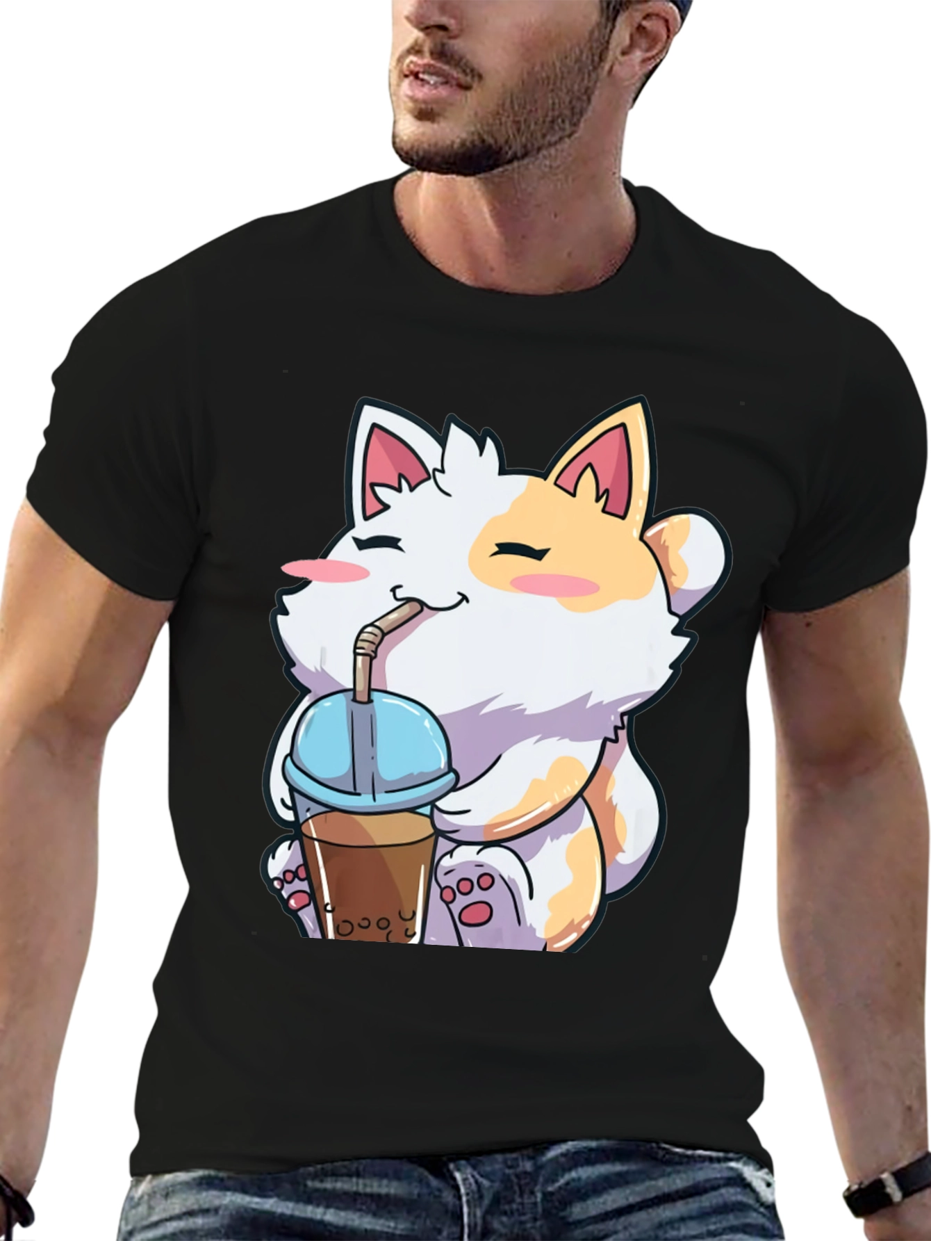 Kawaii Cat Boba Tea Graphic T-Shirt