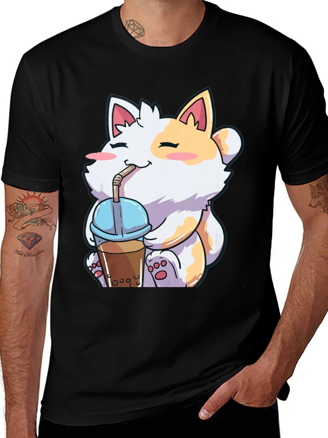 Kawaii Cat Boba Tea Graphic T-Shirt
