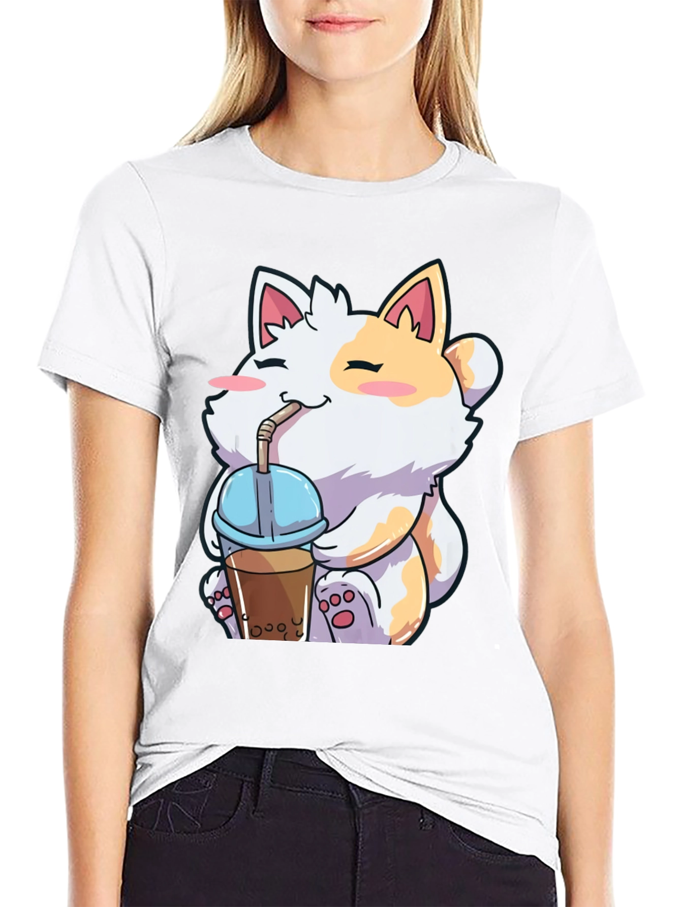 Kawaii Cat Boba Tea Graphic T-Shirt