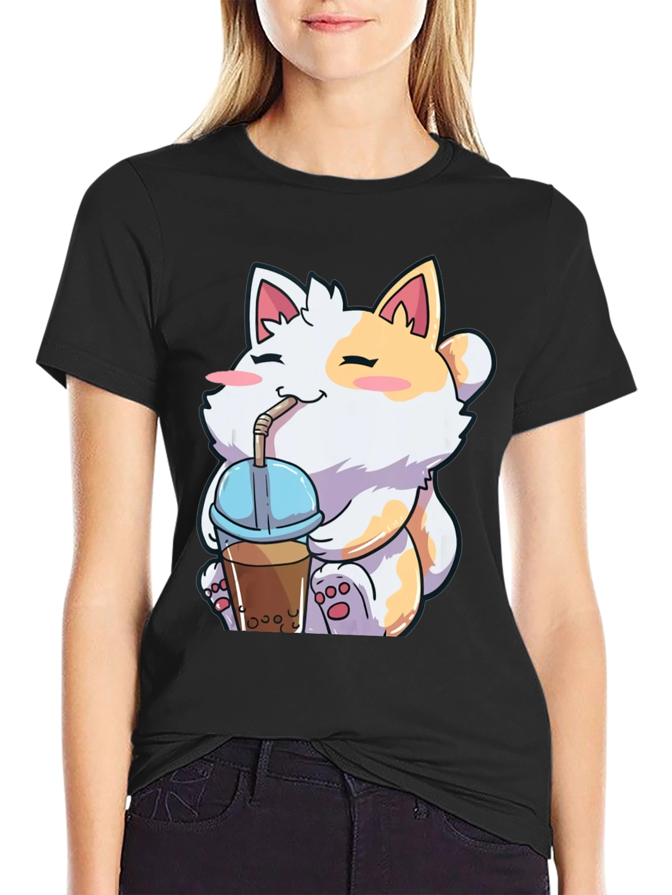 Kawaii Cat Boba Tea Graphic T-Shirt