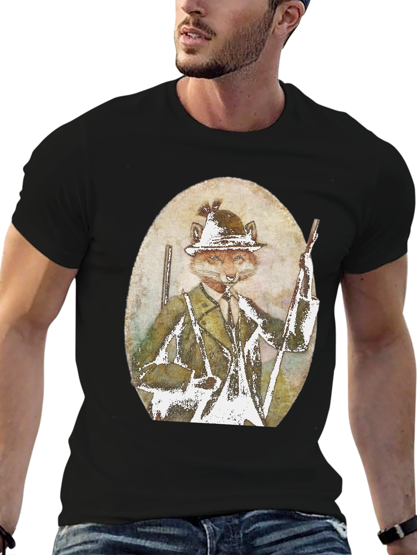 Fox Hunter Graphic T-Shirt - Novelty Print Tee