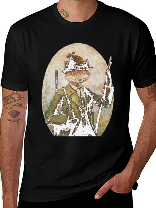 Fox Hunter Graphic T-Shirt - Novelty Print Tee