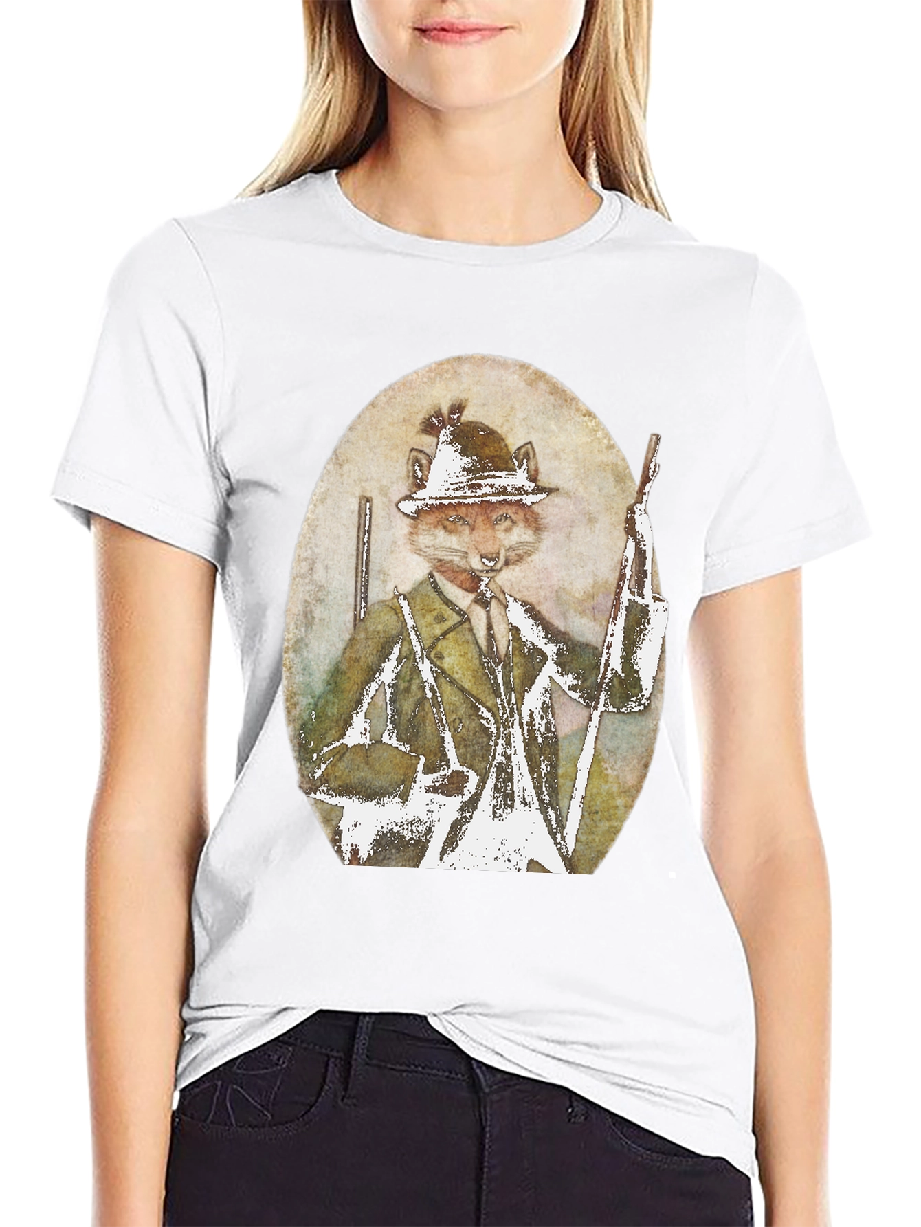 Fox Hunter Graphic T-Shirt - Novelty Print Tee