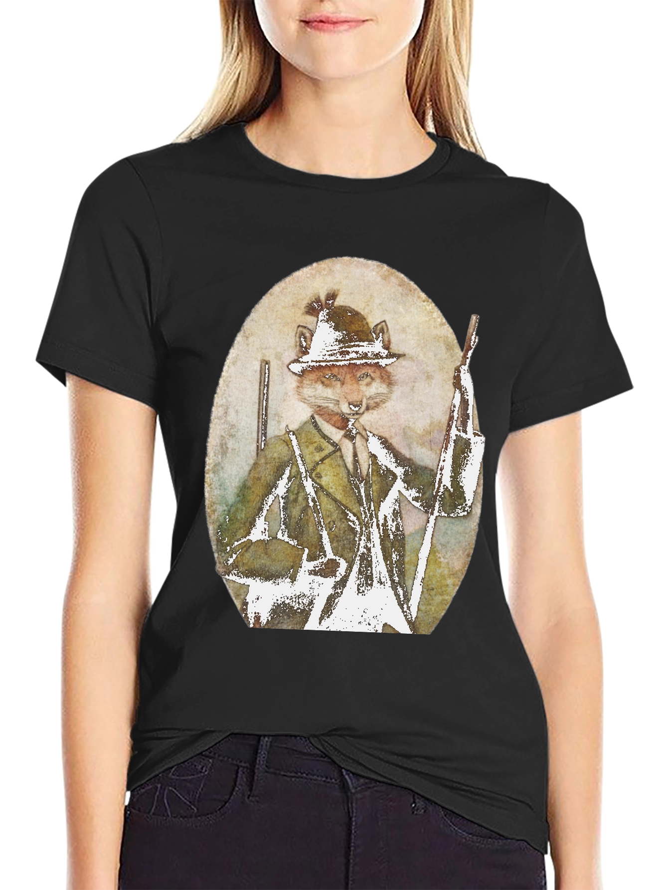 Fox Hunter Graphic T-Shirt - Novelty Print Tee