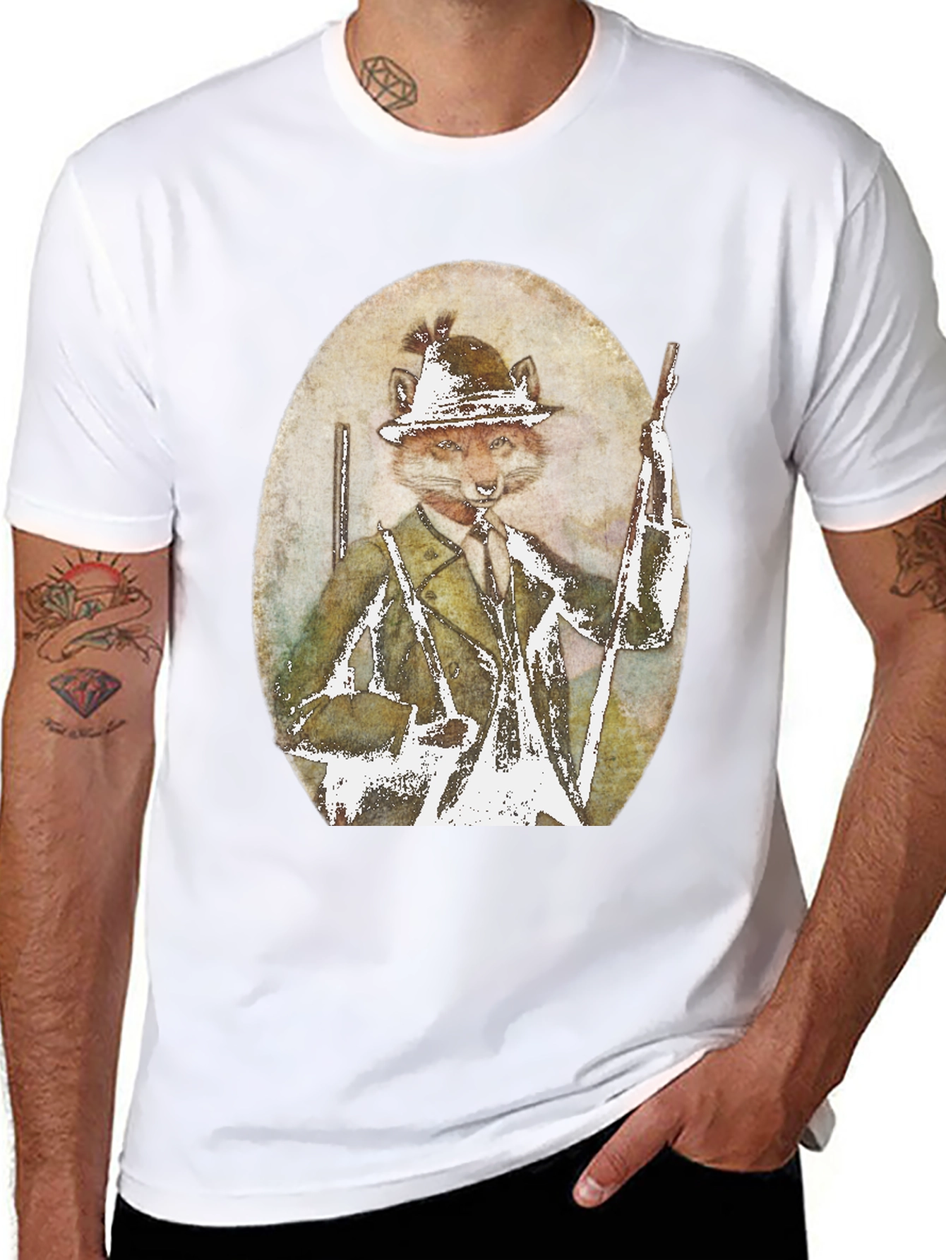 Fox Hunter Graphic T-Shirt - Novelty Print Tee