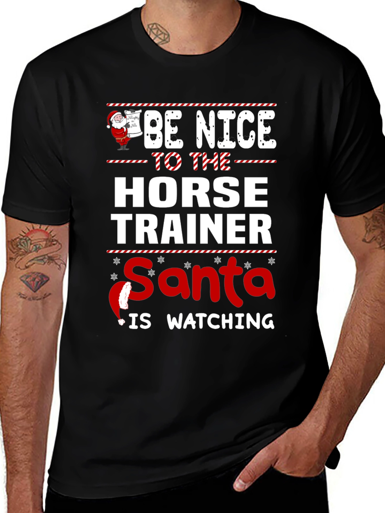 Funny Horse Trainer Santa Watching Christmas T-Shirt