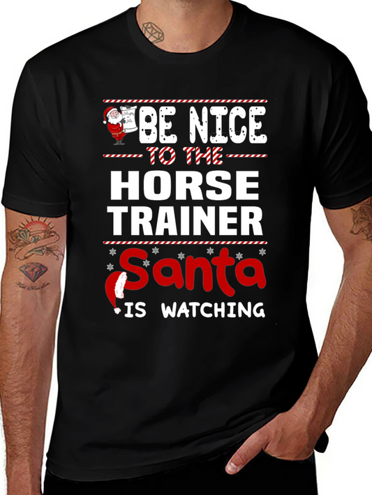 Funny Horse Trainer Santa Watching Christmas T-Shirt