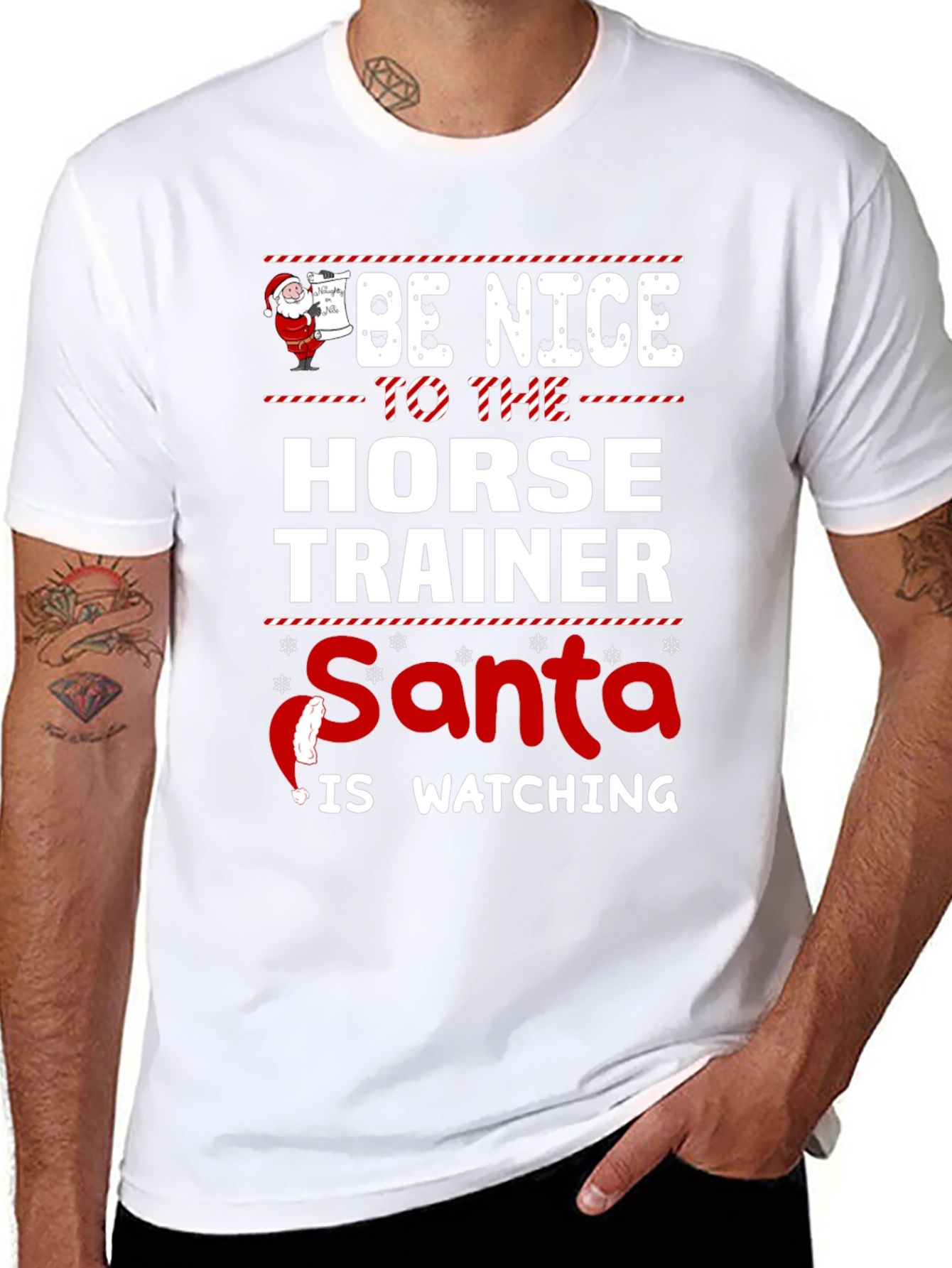 Funny Horse Trainer Santa Watching Christmas T-Shirt