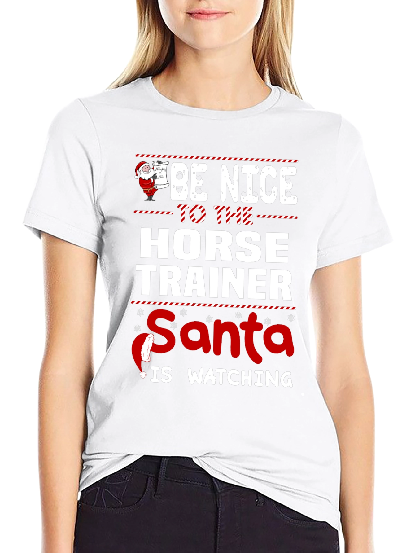 Funny Horse Trainer Santa Watching Christmas T-Shirt