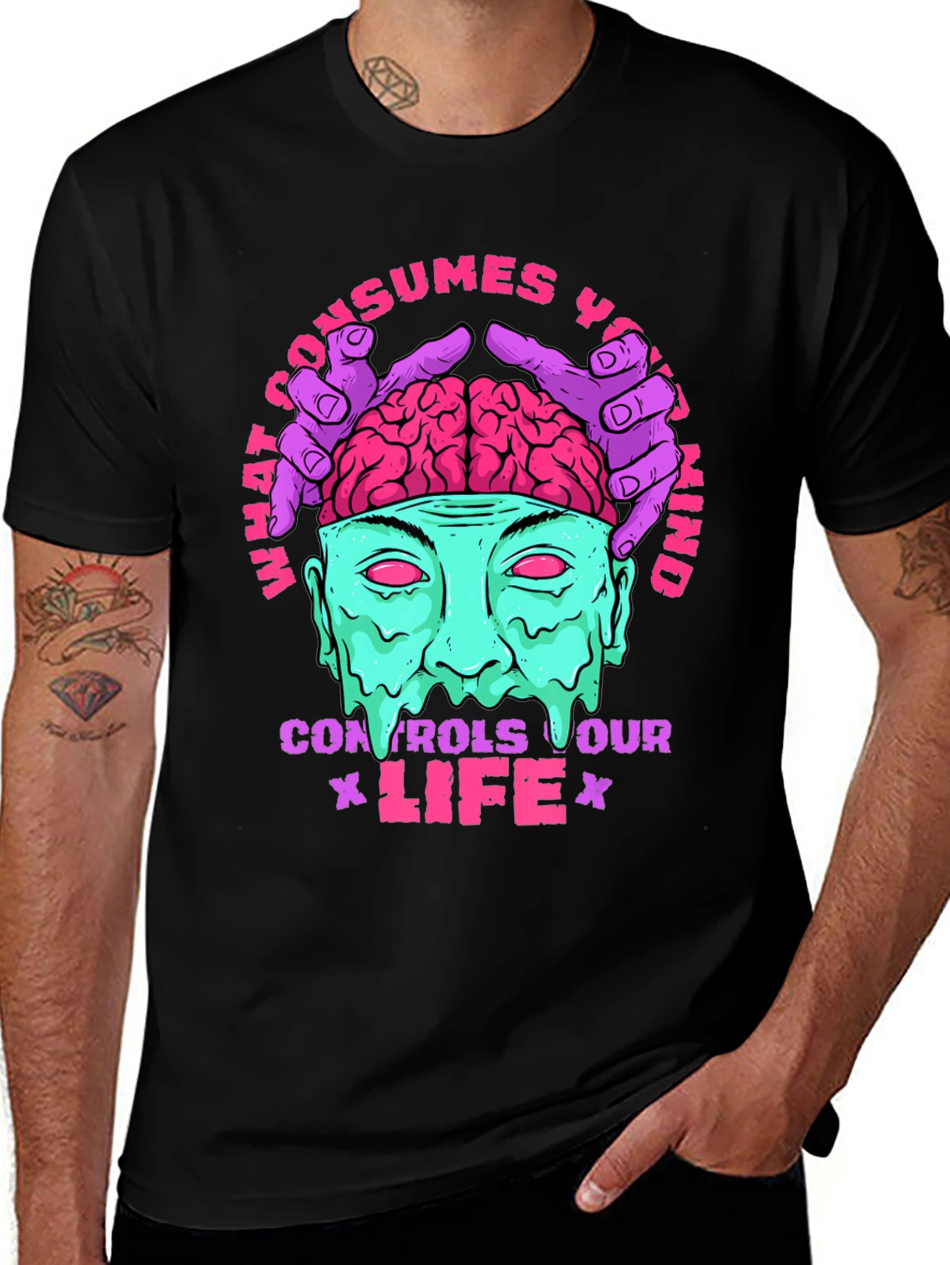 Brain Controls Life Graphic Tee - Black
