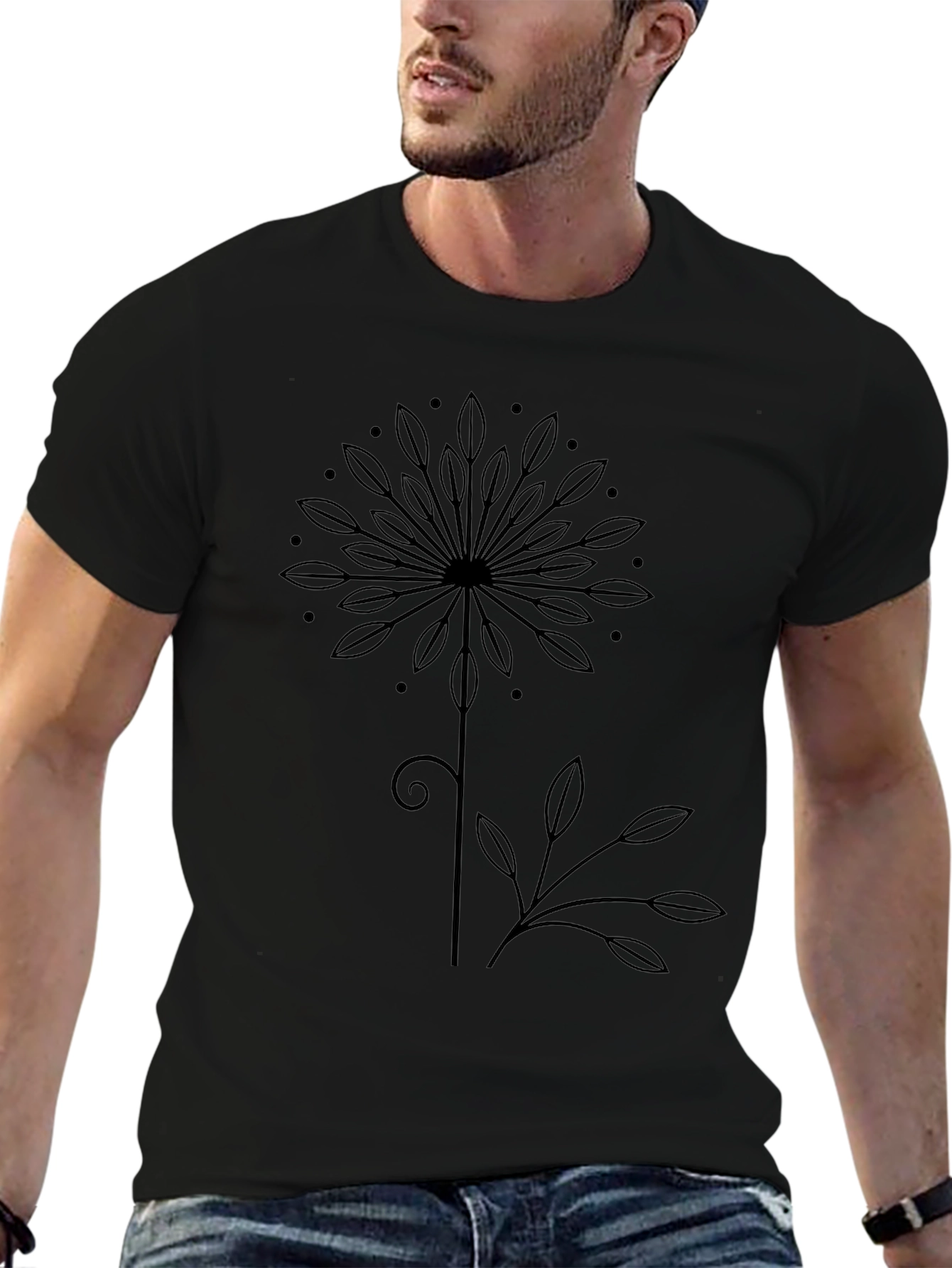 Modern Floral Graphic Tee - Black Unisex T-Shirt