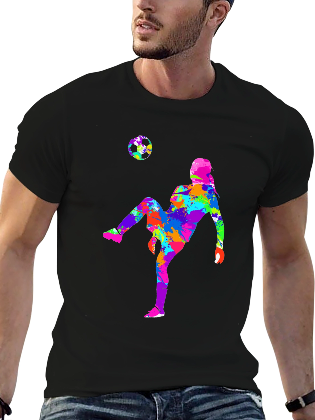 Soccer Player Graphic Tee - Black