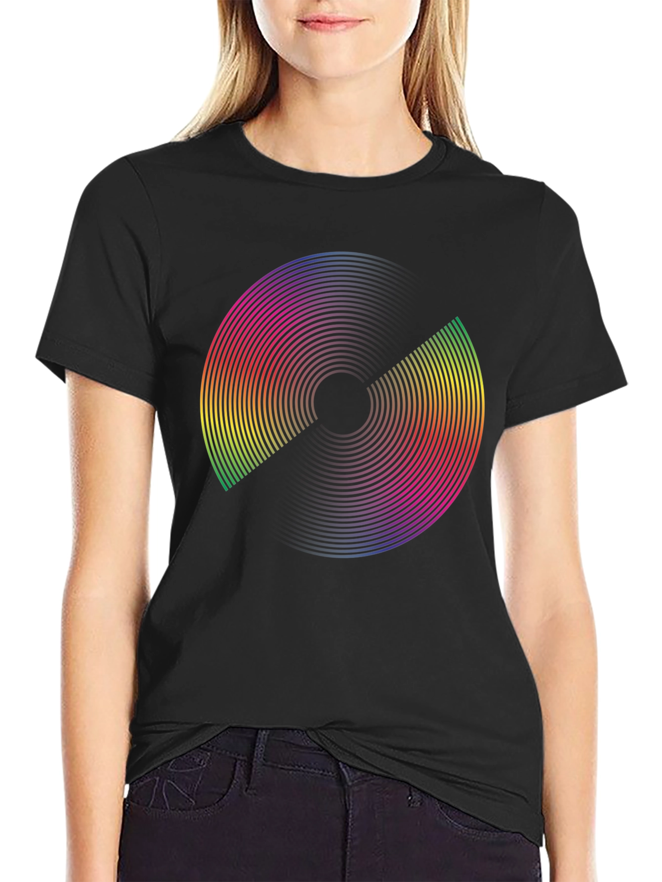 Rainbow Circle Graphic Black T-Shirt