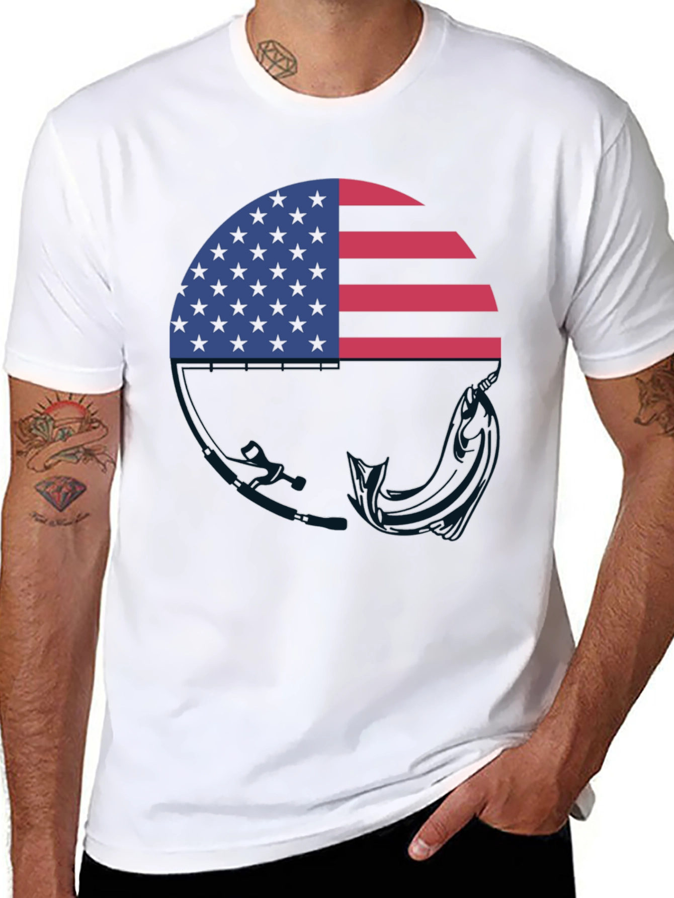 American Flag Fishing T-Shirt - Patriotic Angler