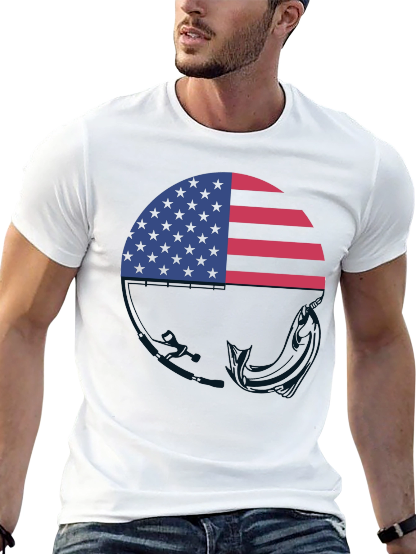 American Flag Fishing T-Shirt - Patriotic Angler