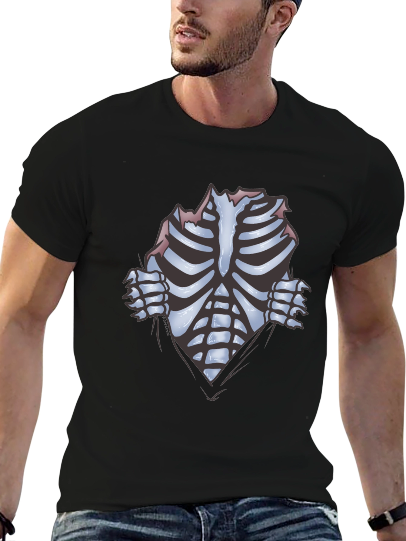 Skeleton Rib Cage Graphic Black T-Shirt
