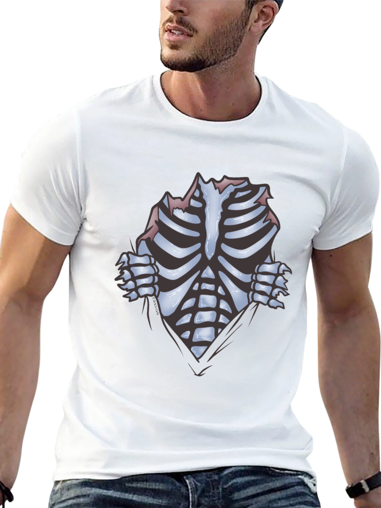 Skeleton Rib Cage Graphic Black T-Shirt