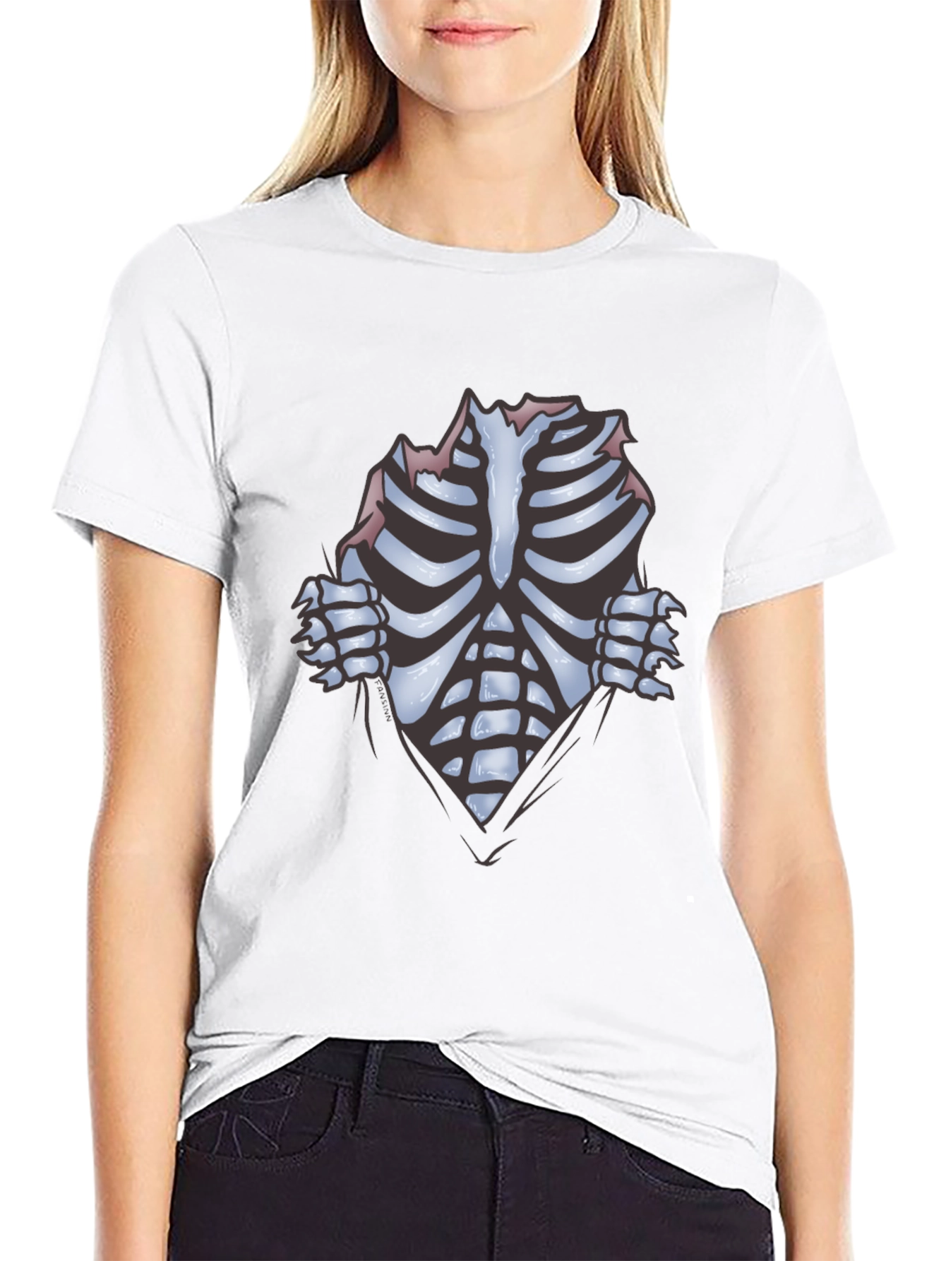 Skeleton Rib Cage Graphic Black T-Shirt