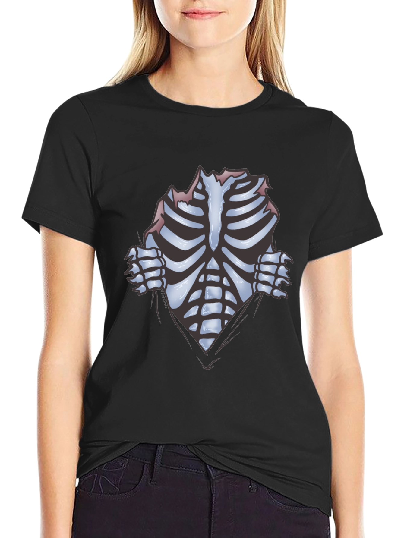 Skeleton Rib Cage Graphic Black T-Shirt