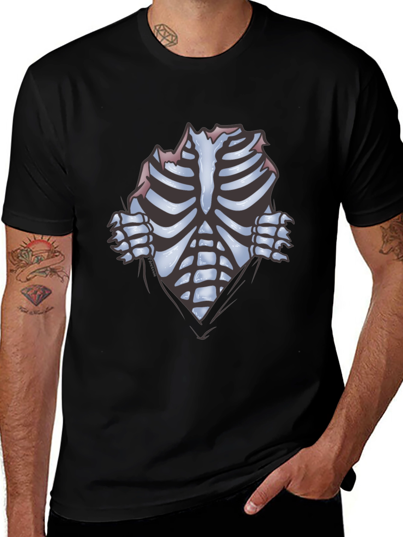 Skeleton Rib Cage Graphic Black T-Shirt