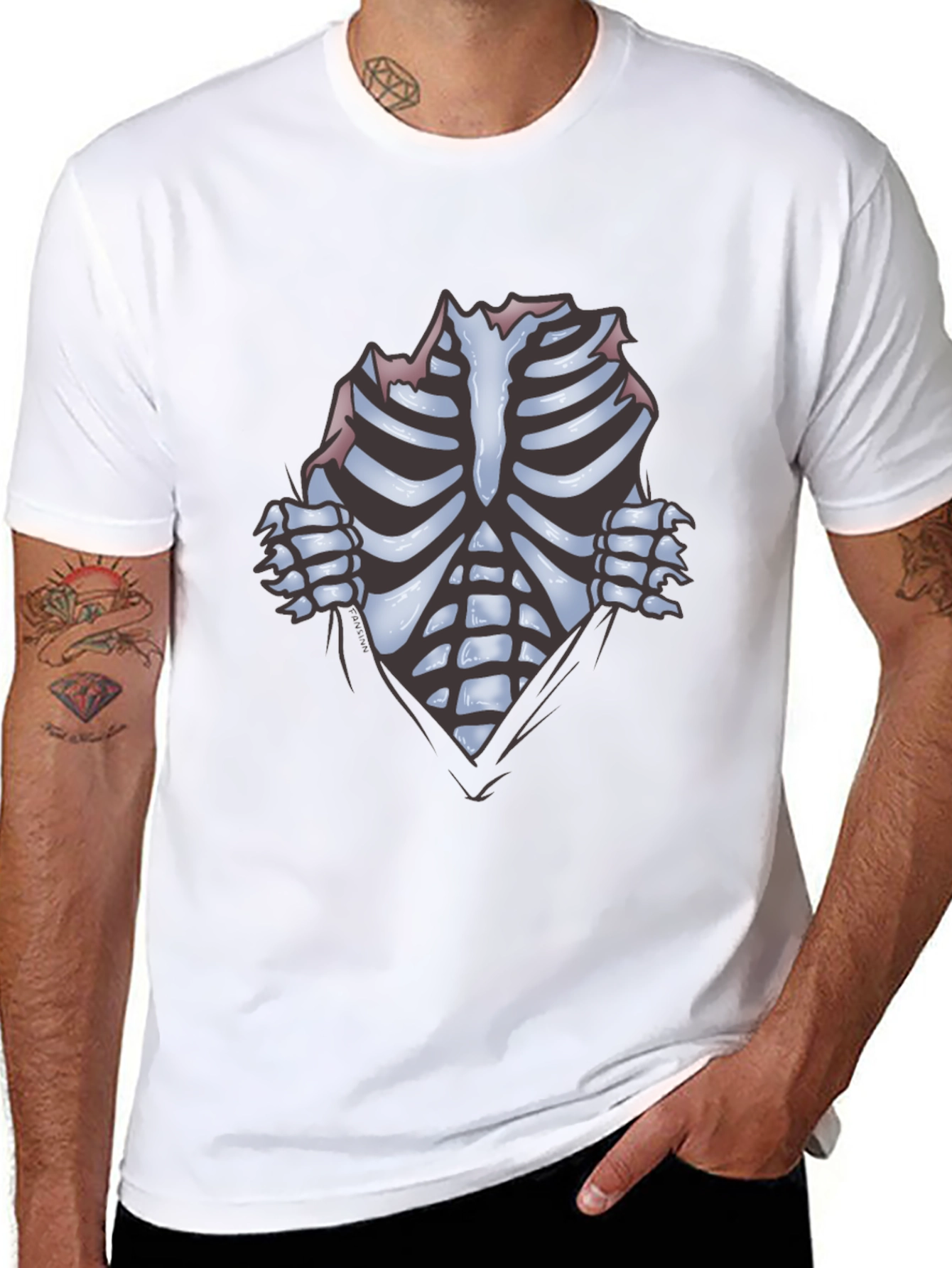 Skeleton Rib Cage Graphic Black T-Shirt