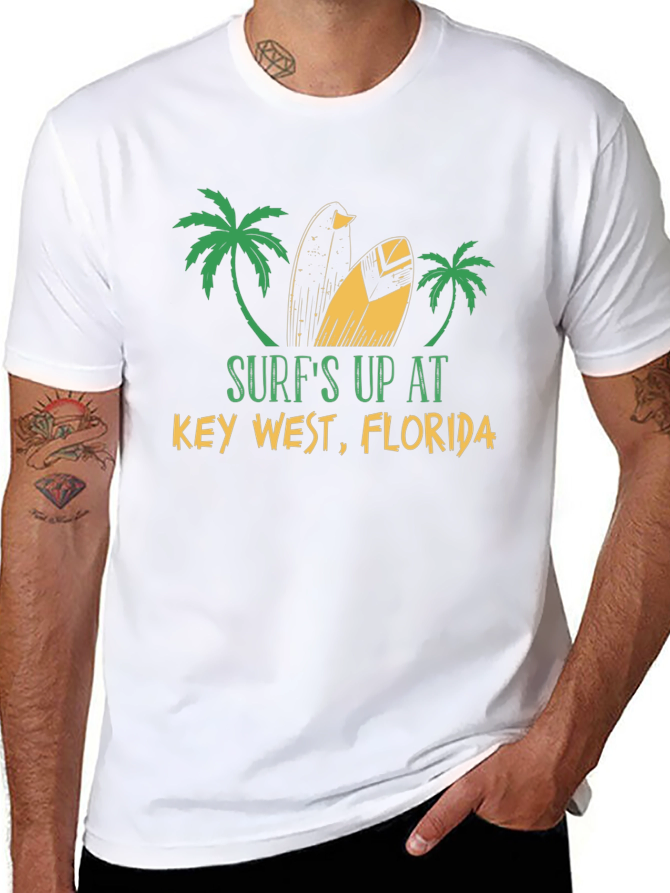 Surfs Up Key West T-Shirt Palm Trees Surfing Tee