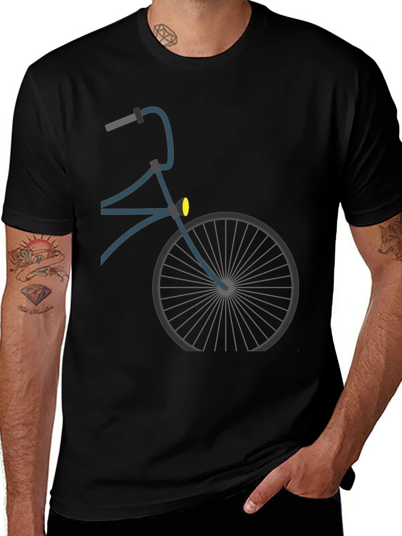 Mens Bicycle Graphic Tee - Black Cotton Casual Top