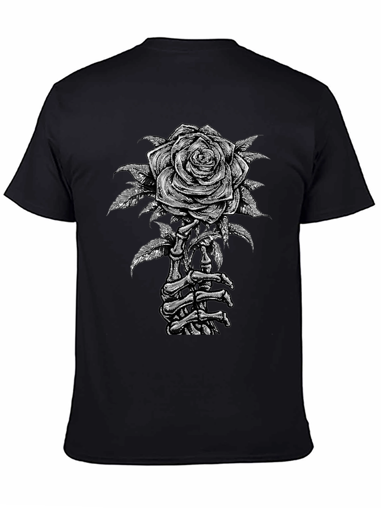 Rose Skeleton Hand Graphic Tee - Gothic Style