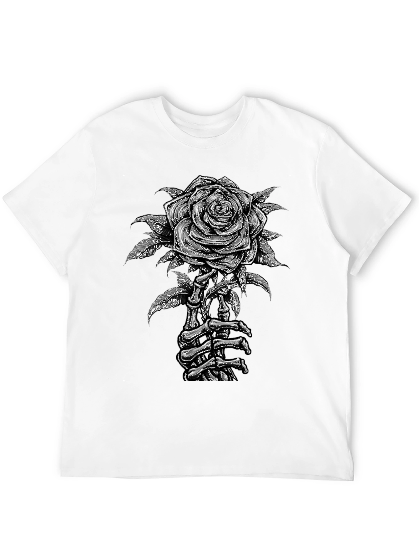 Rose Skeleton Hand Graphic Tee - Gothic Style