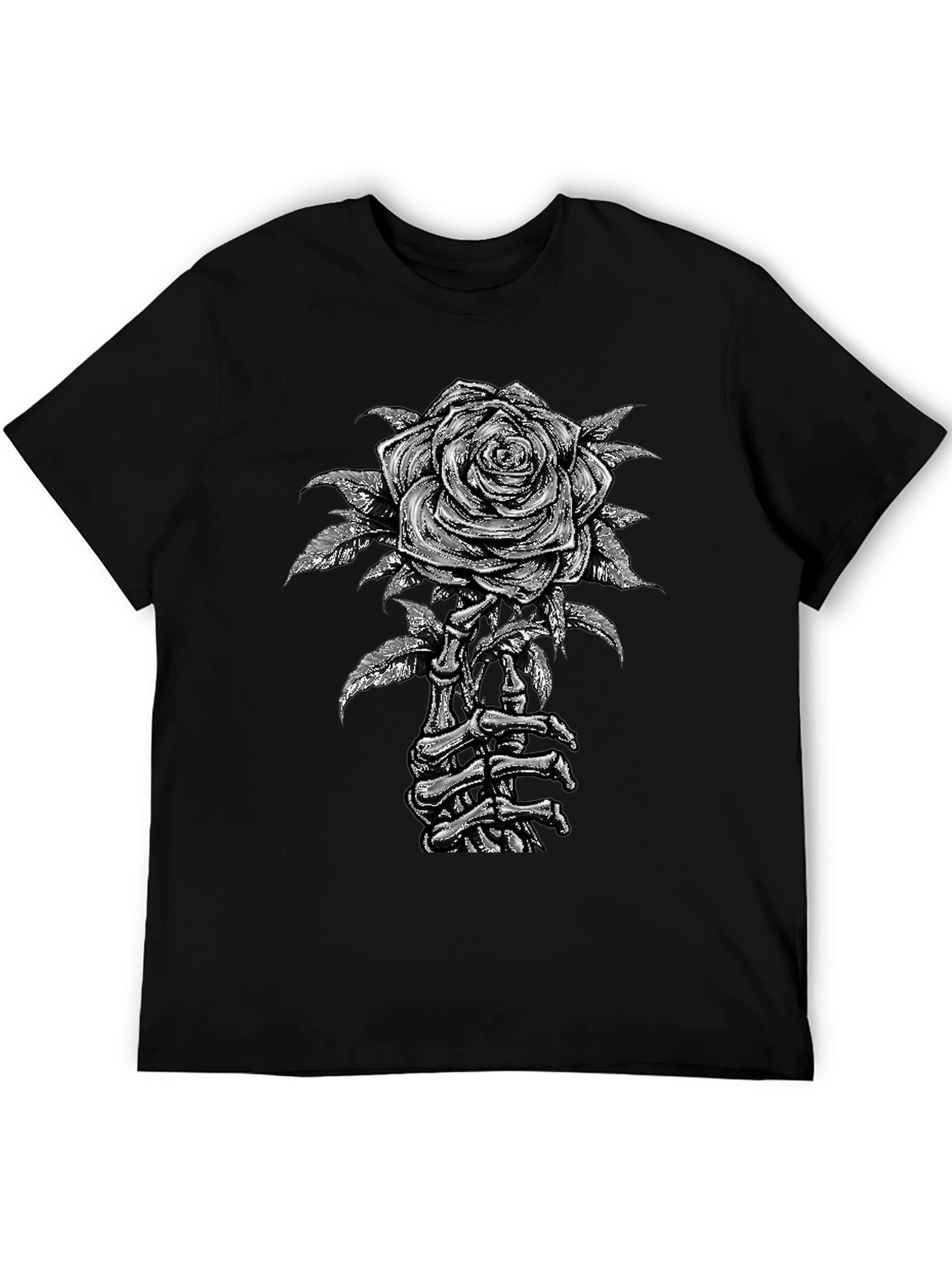 Rose Skeleton Hand Graphic Tee - Gothic Style