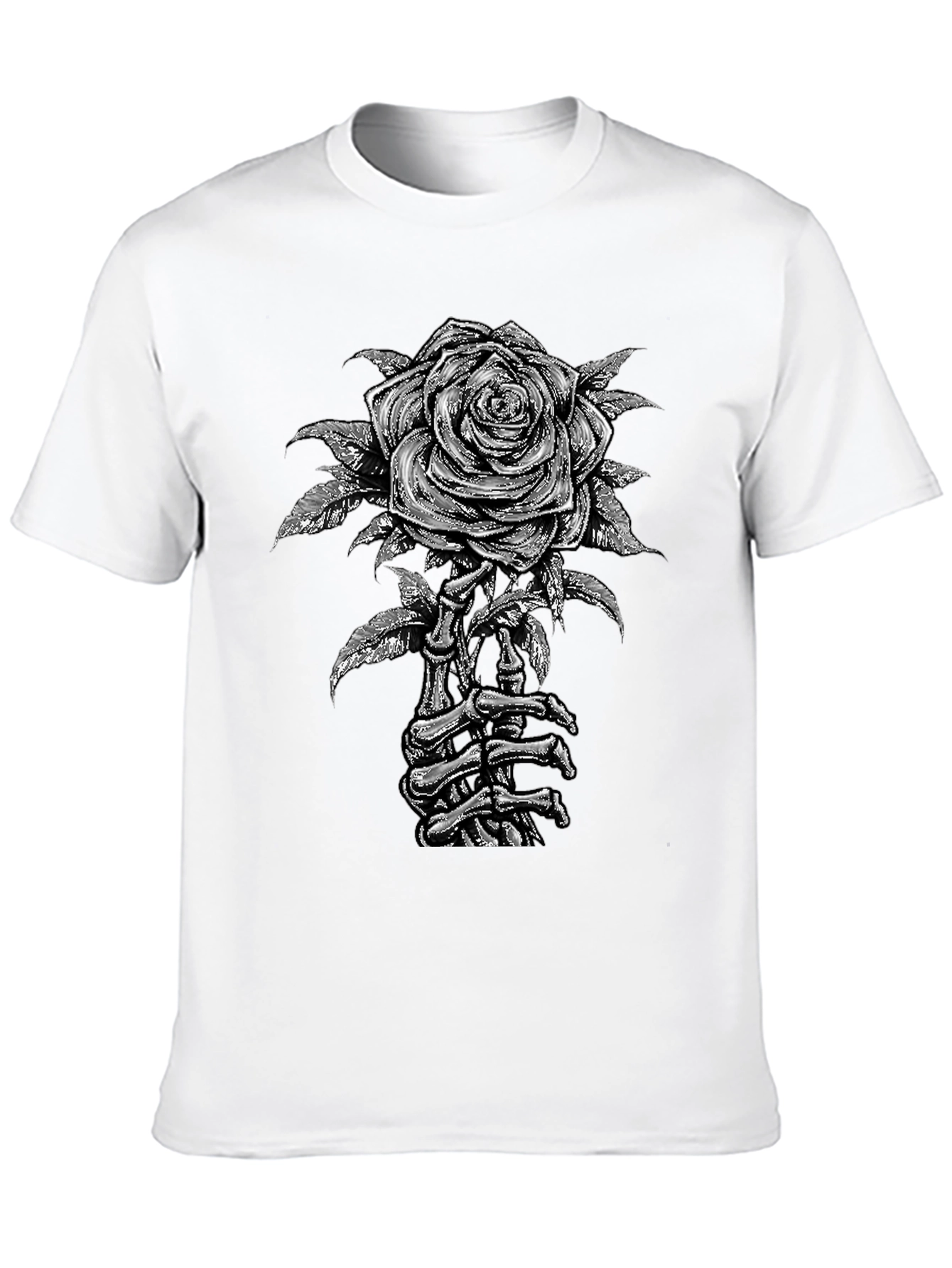 Rose Skeleton Hand Graphic Tee - Gothic Style
