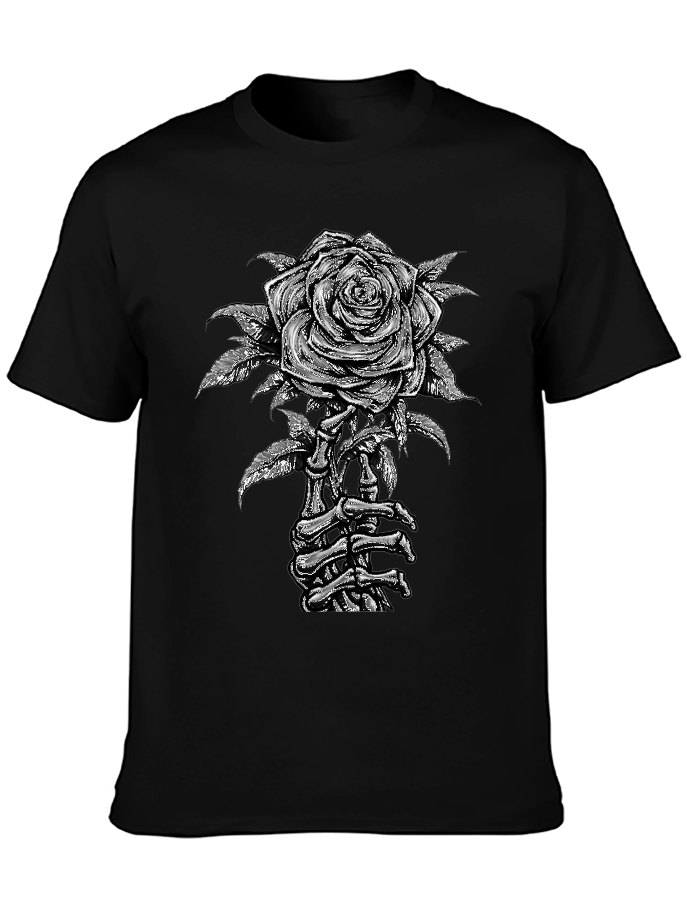 Rose Skeleton Hand Graphic Tee - Gothic Style