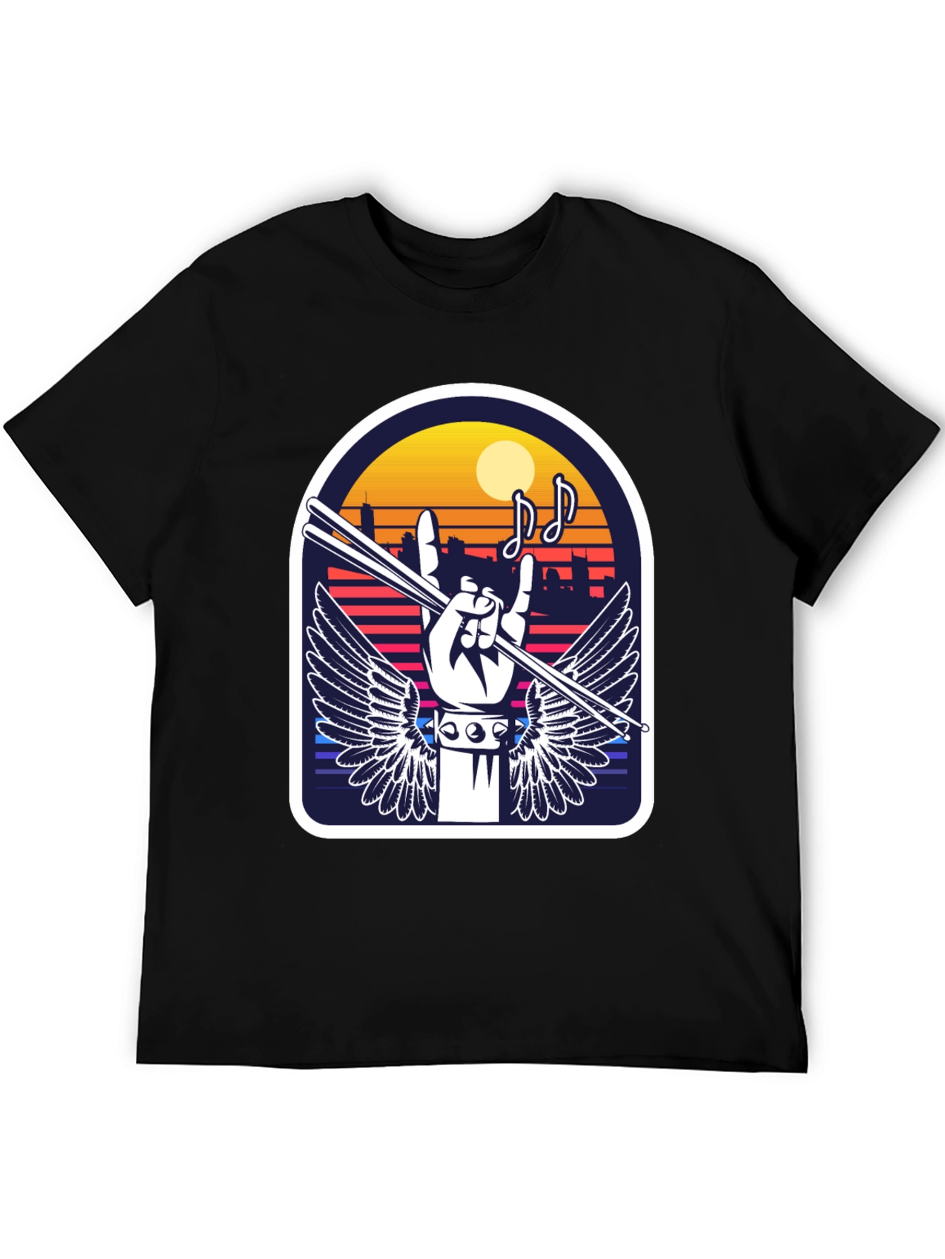 Rock Music Drummer Graphic Tee - Black