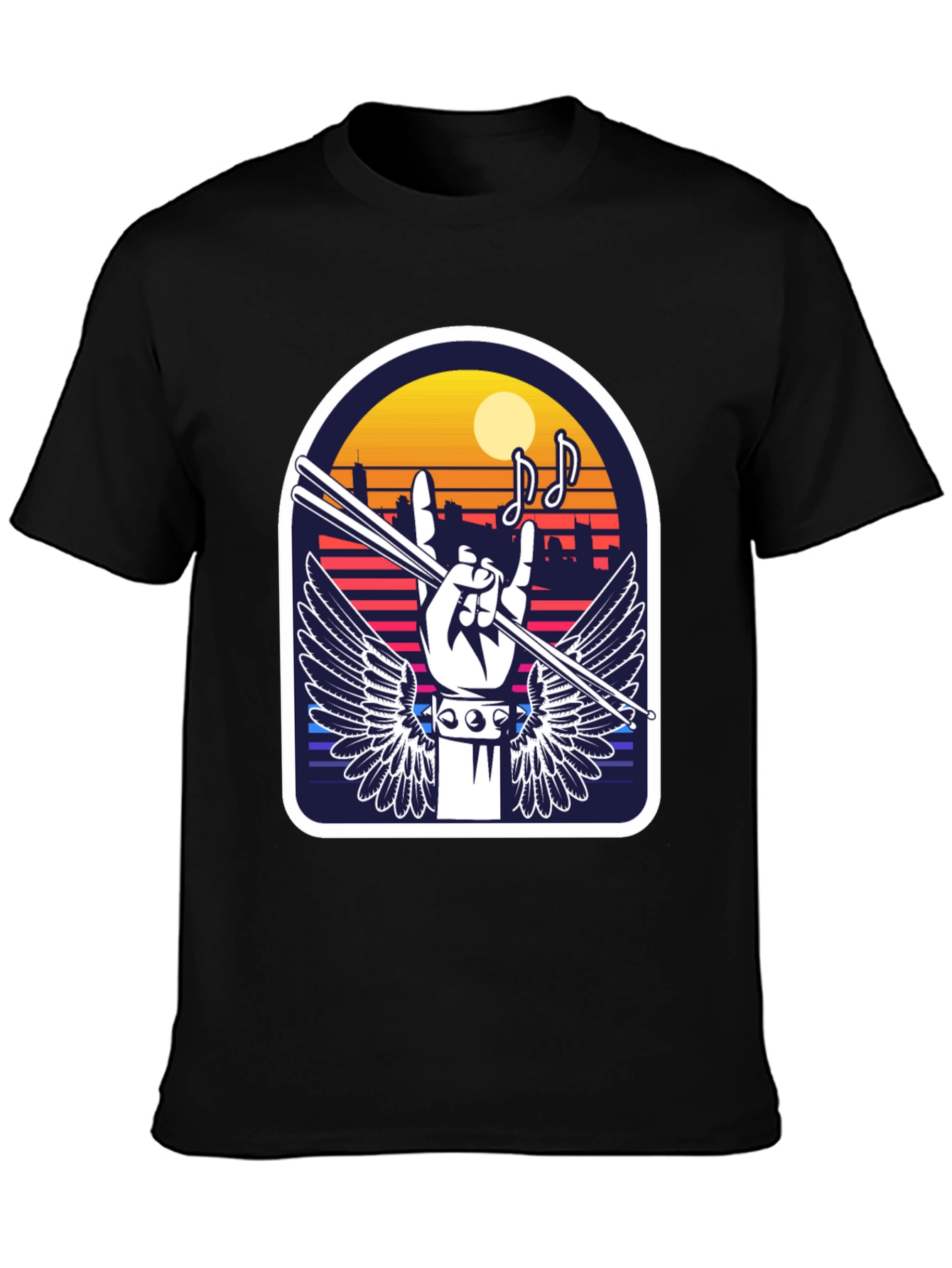 Rock Music Drummer Graphic Tee - Black