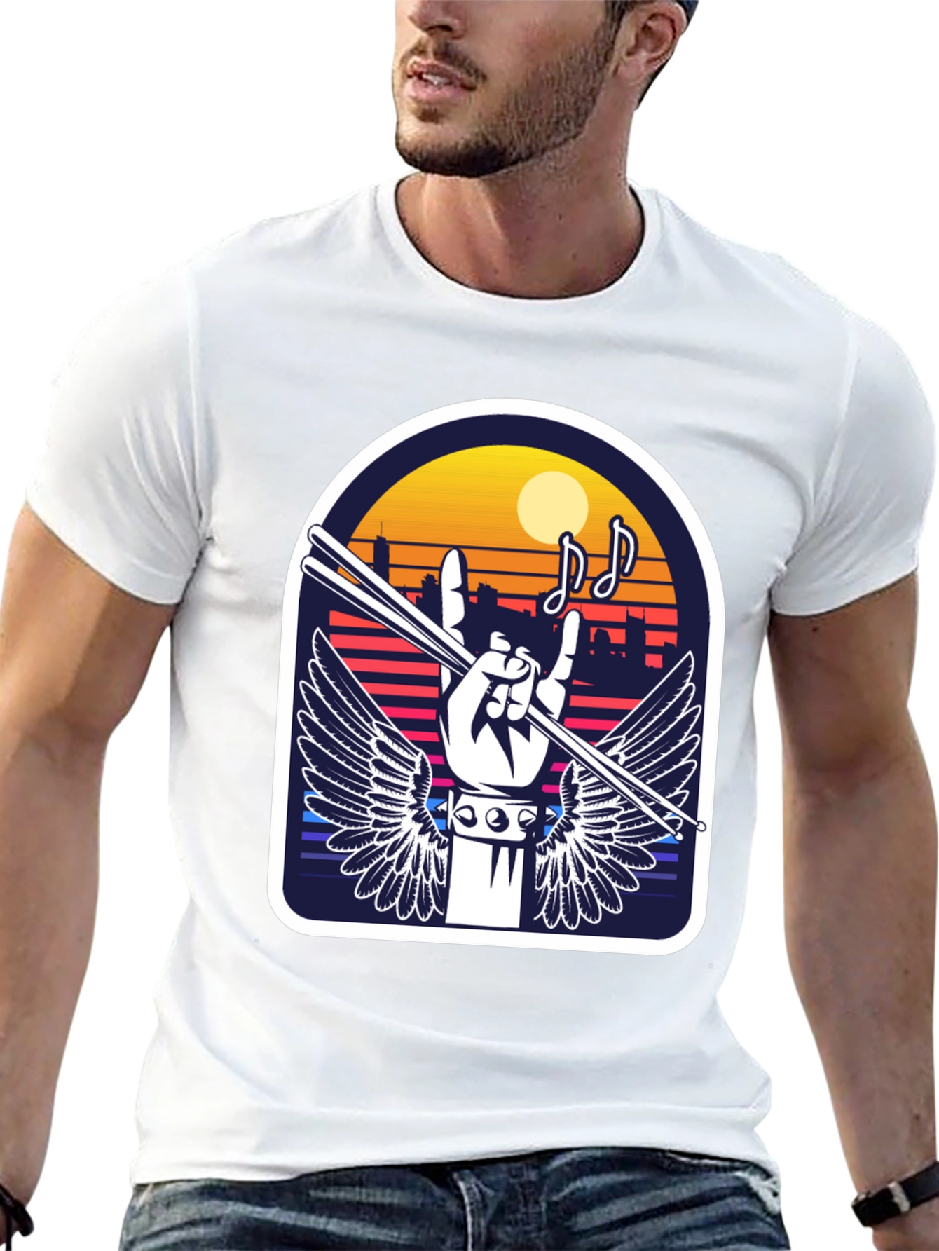 Rock Music Drummer Graphic Tee - Black