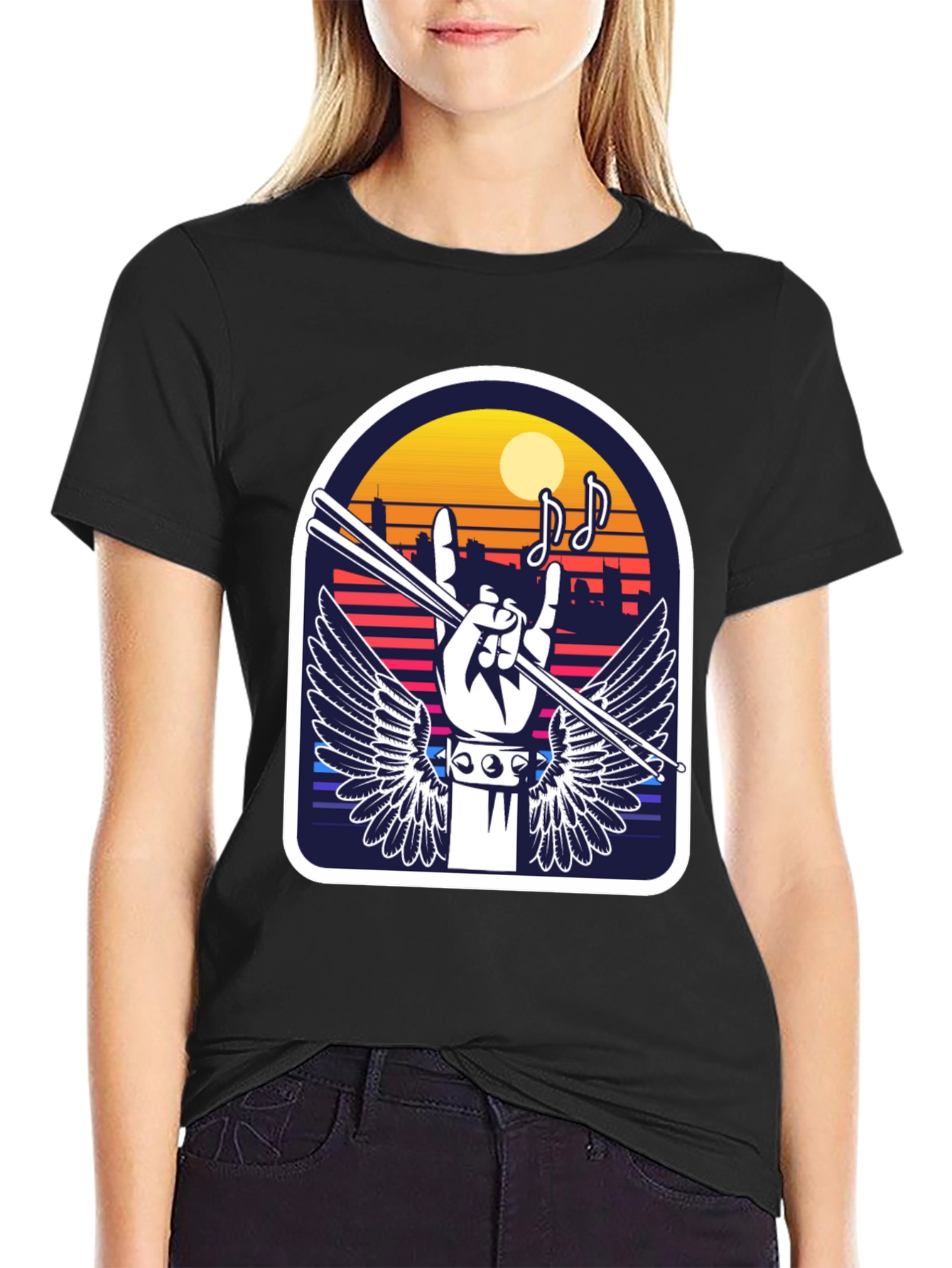 Rock Music Drummer Graphic Tee - Black