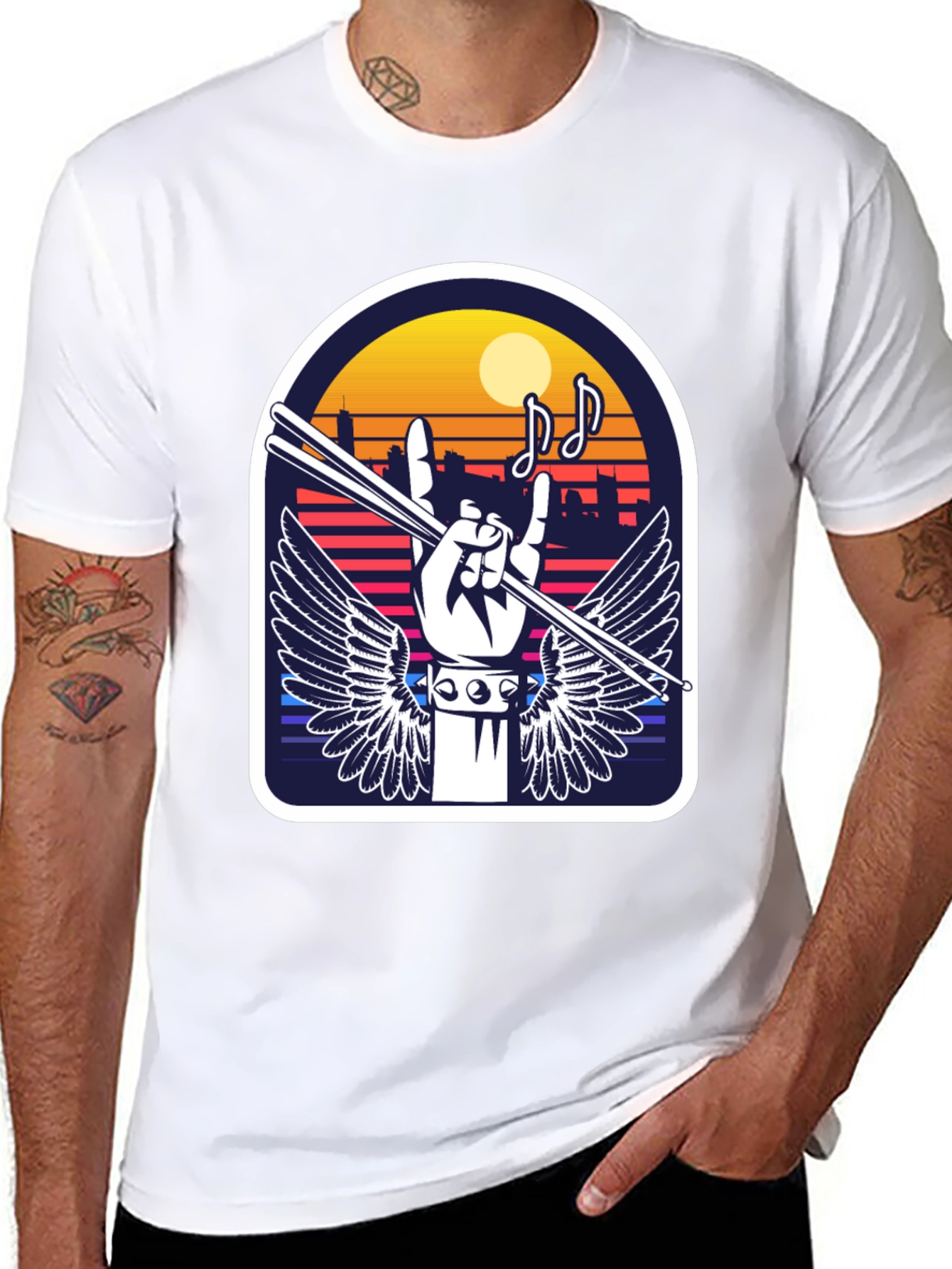 Rock Music Drummer Graphic Tee - Black