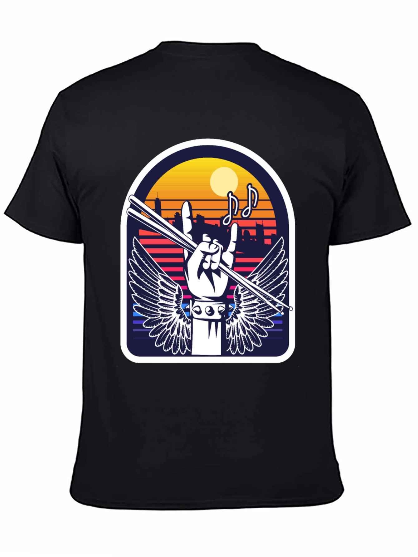 Rock Music Drummer Graphic Tee - Black