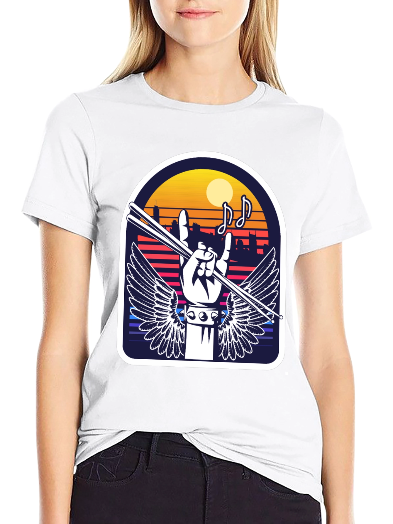 Rock Music Drummer Graphic Tee - Black