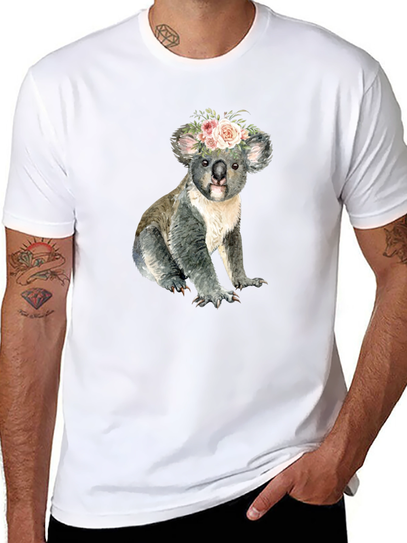 Floral Koala Bear Graphic T-Shirt