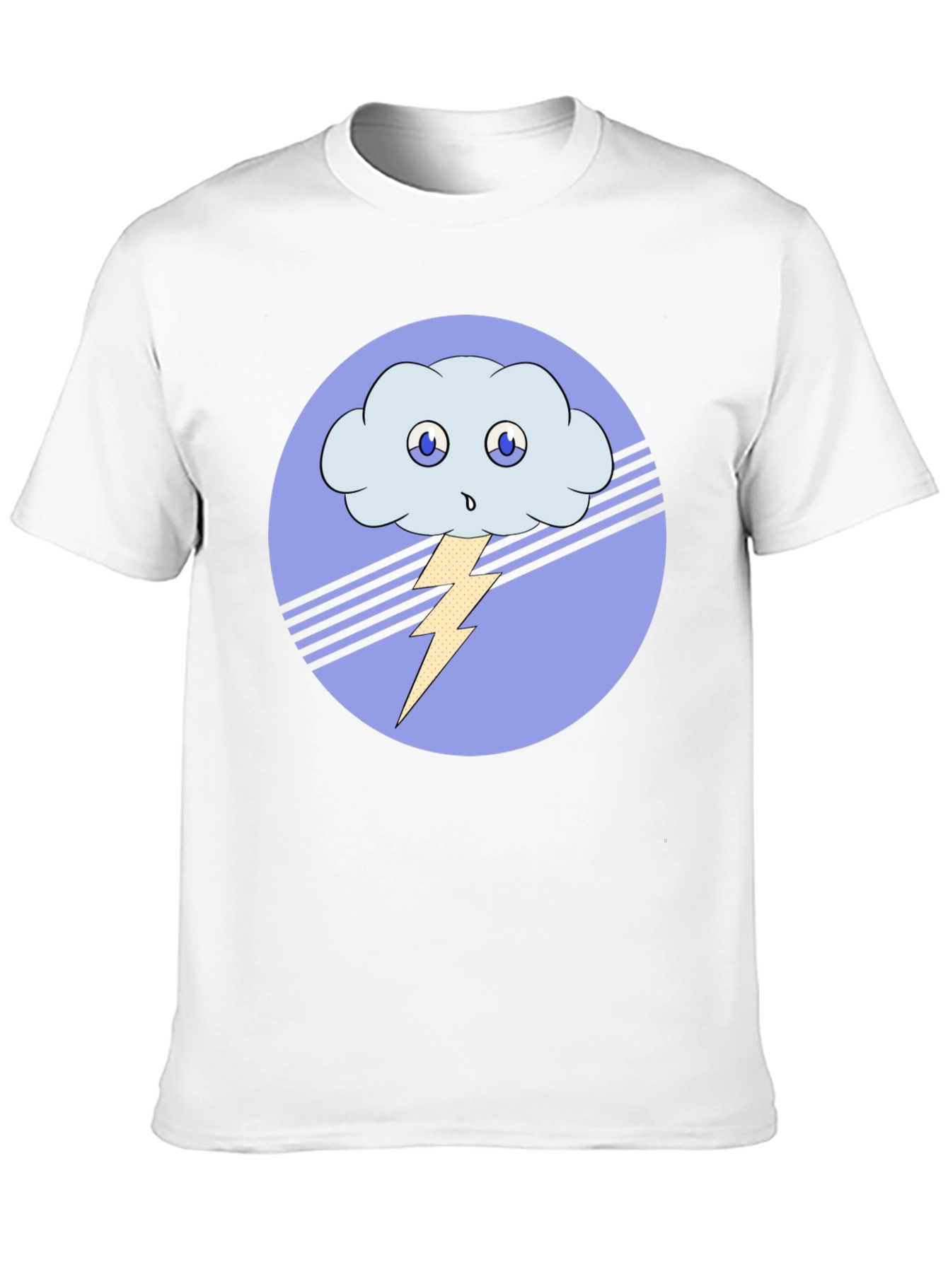 Cartoon Cloud & Lightning Bolt Black T-Shirt