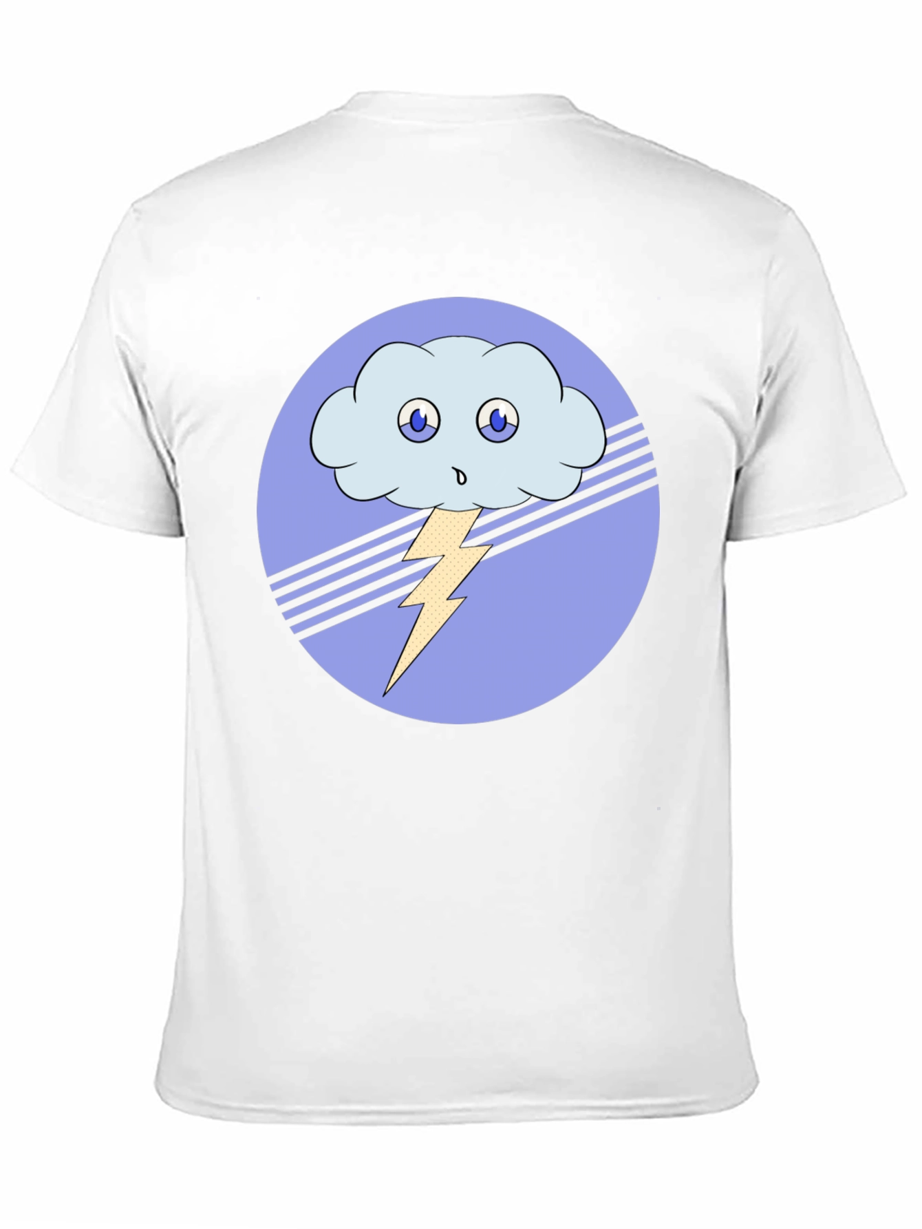 Cartoon Cloud & Lightning Bolt Black T-Shirt